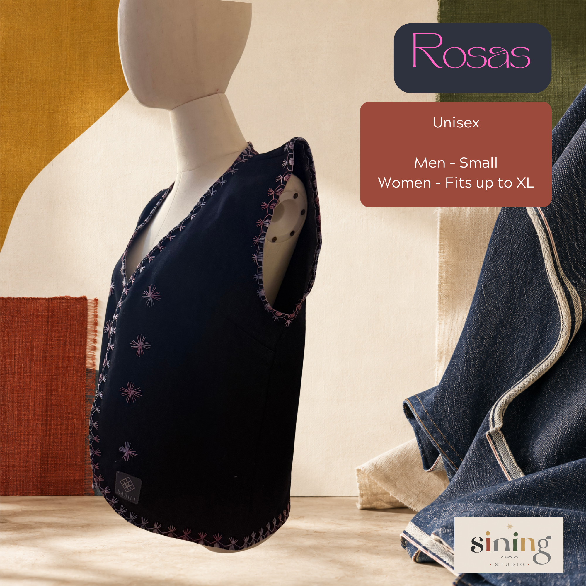 Raw Denim Open Vest - Rosas