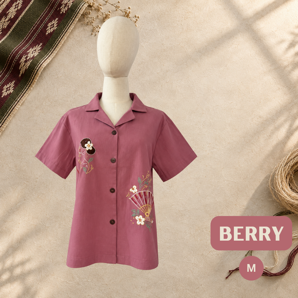 Women's Linen Polo - Berry (M)