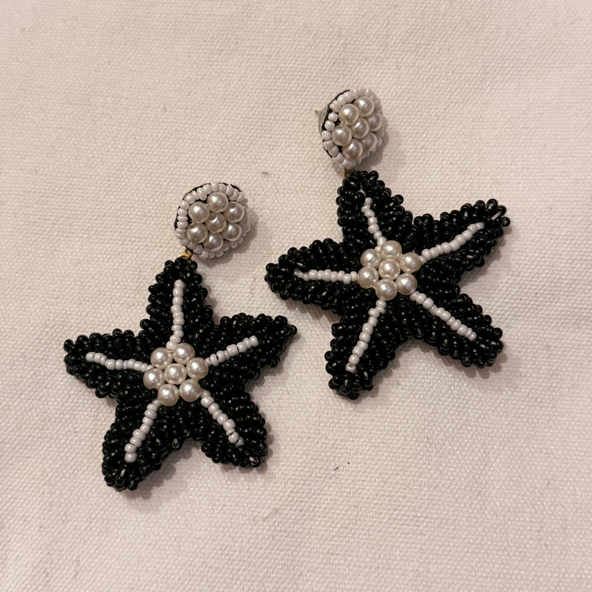 Beaded Earrings - B&W Starfish