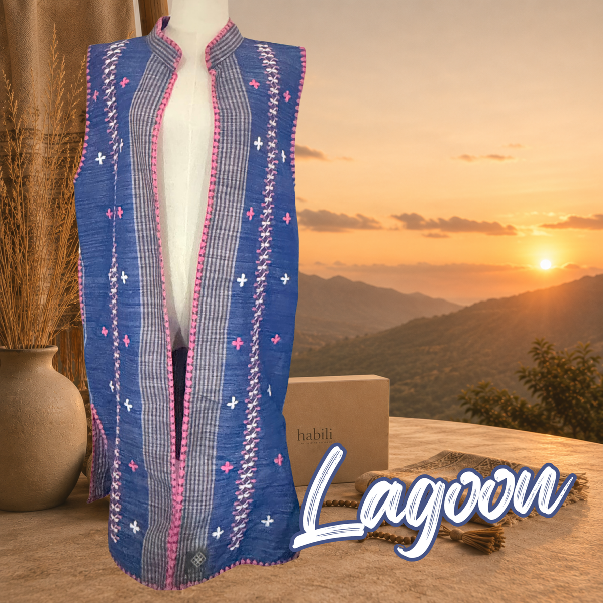 Hinabi Longline Vest - Lagoon
