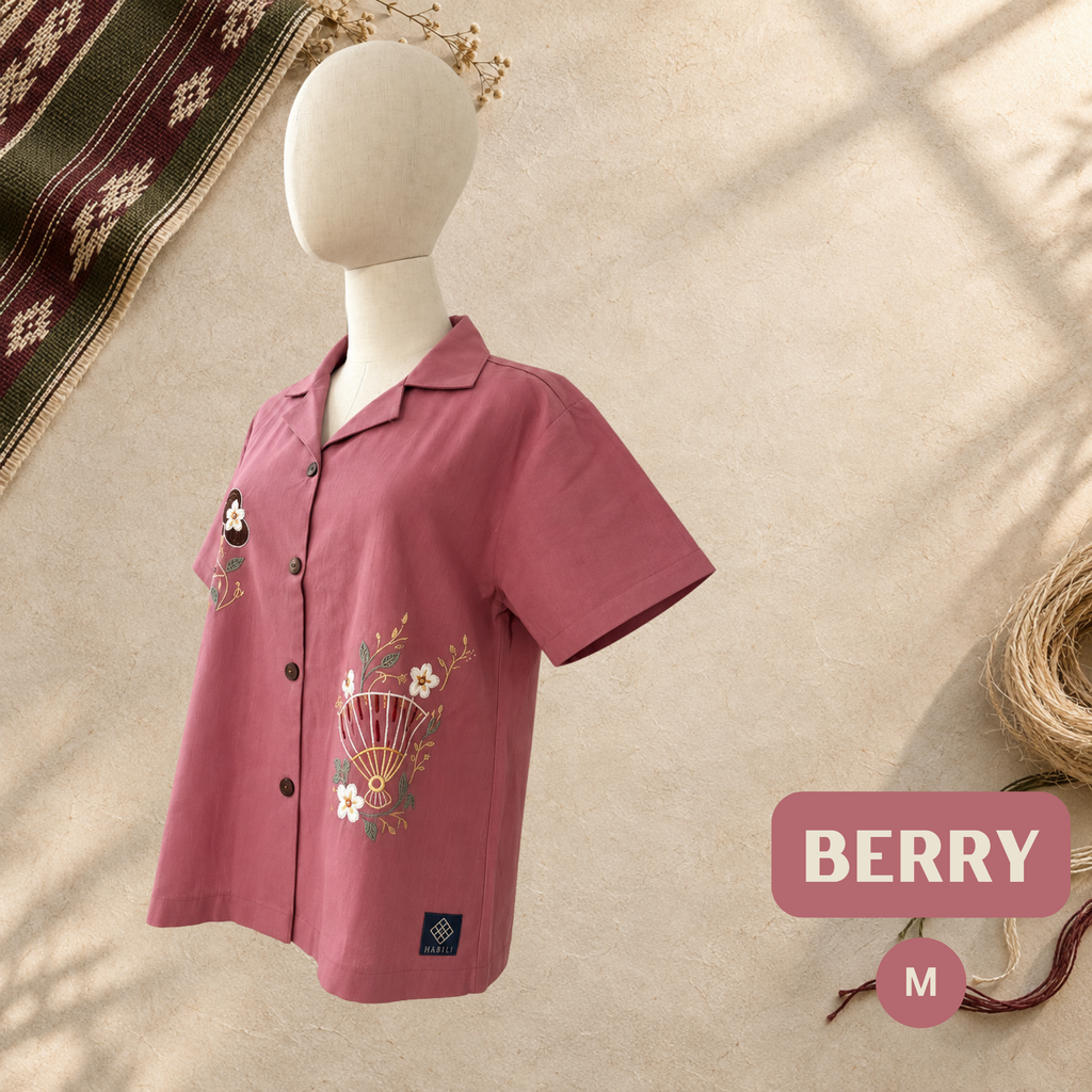 Women's Linen Polo - Berry (M)