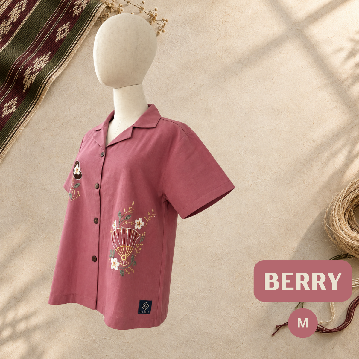 Women's Linen Polo - Berry (M)