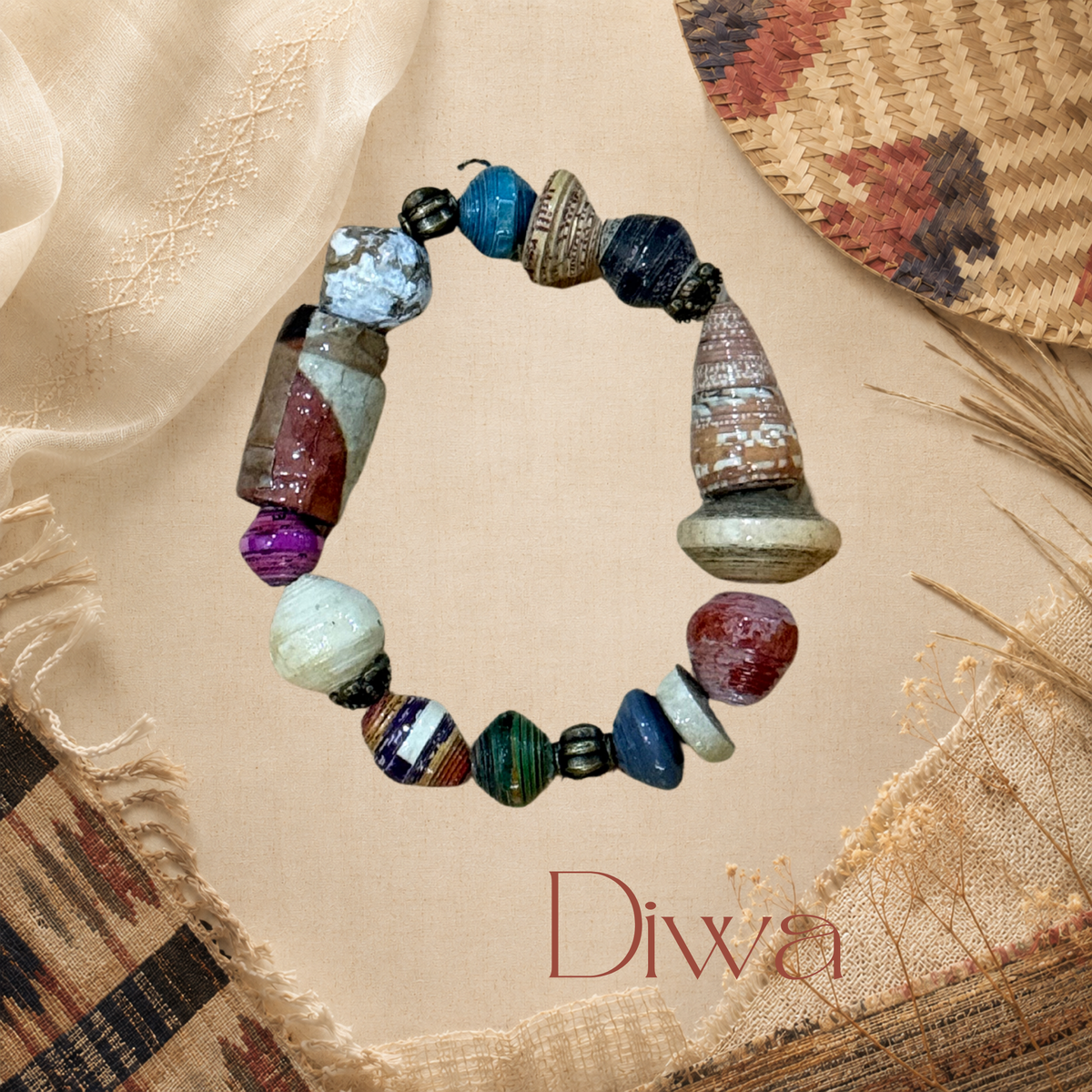 Chunky Paper Bead Bracelet - Diwa