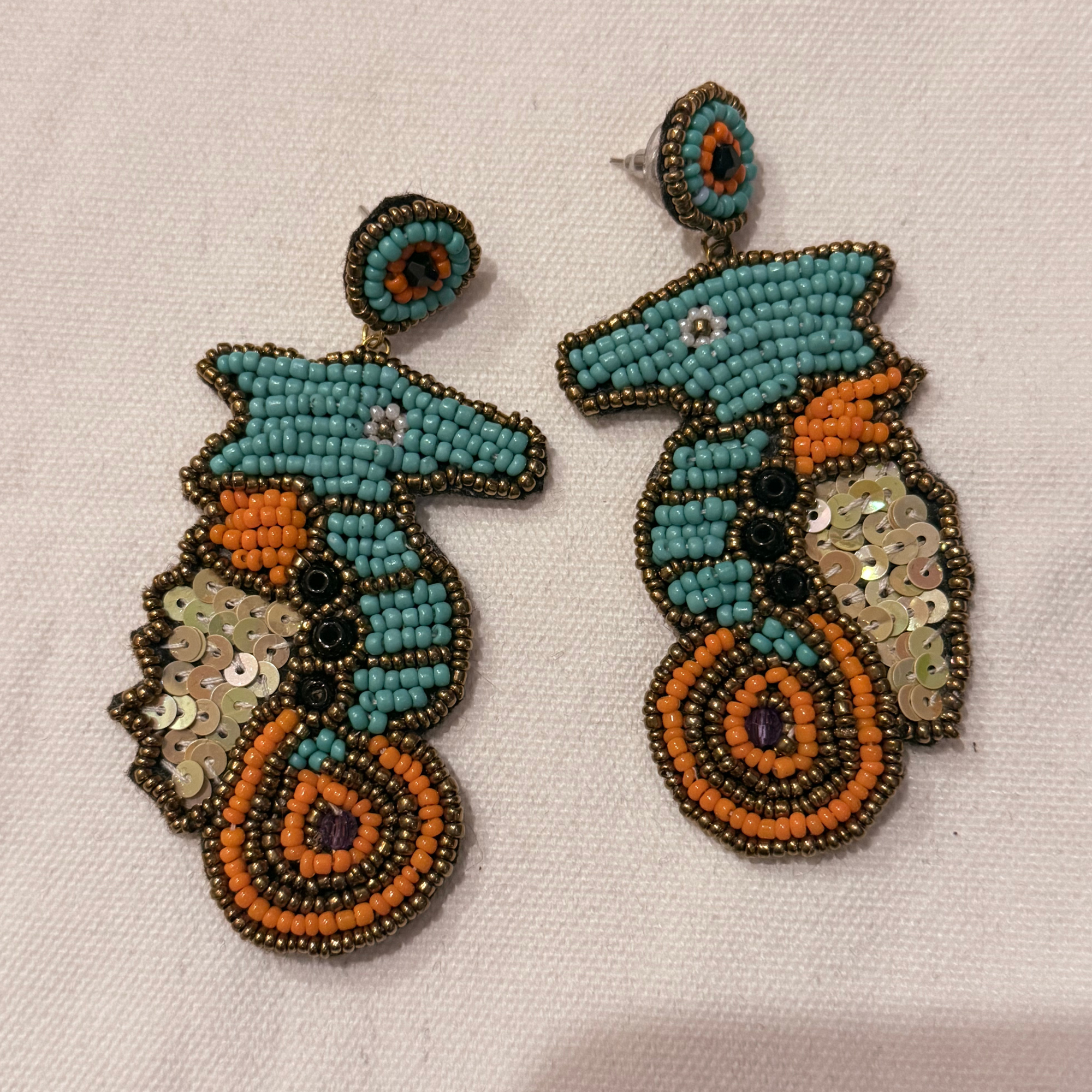 Beaded Earrings - Blue Sea Horse