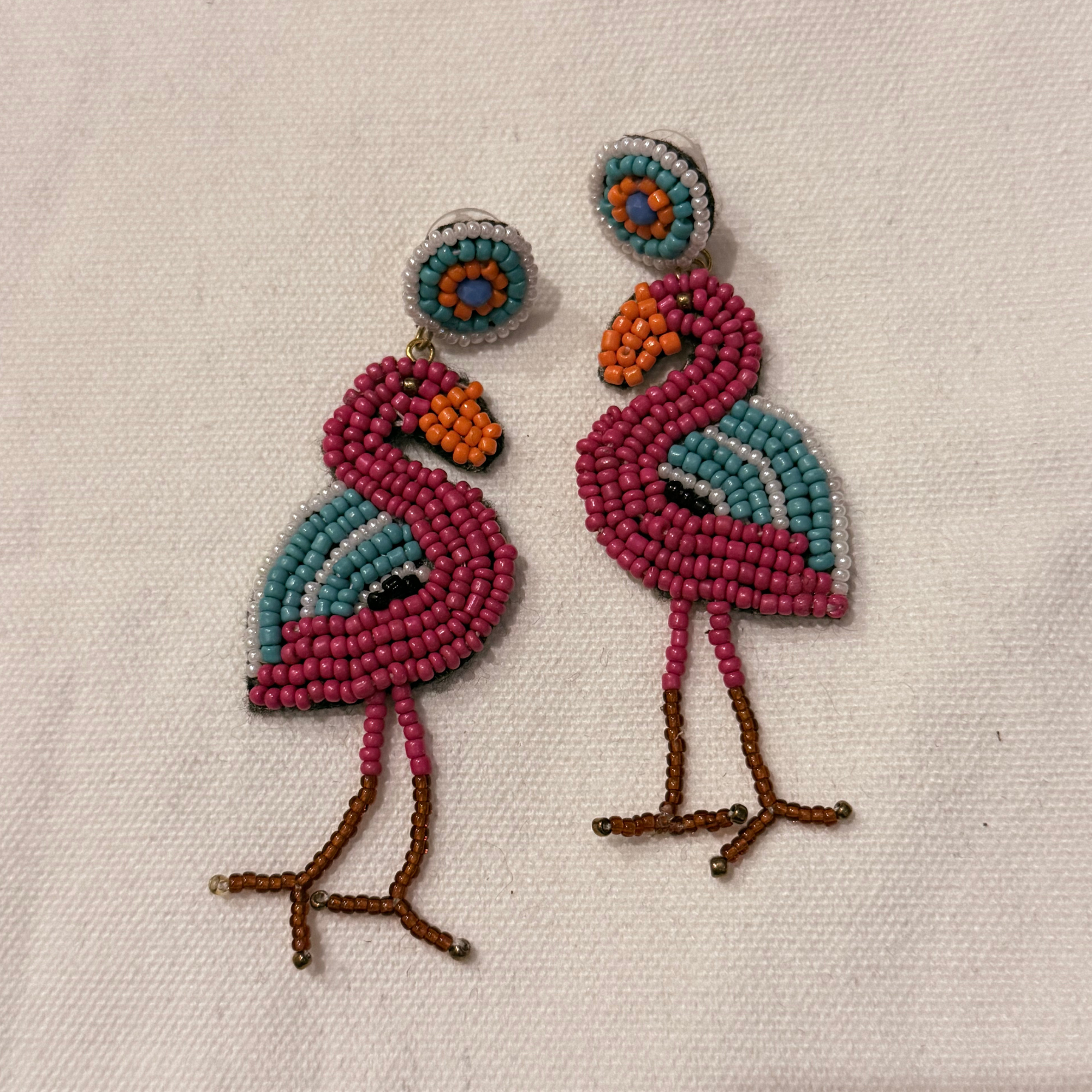 Beaded Earrings - Colorful Flamingo