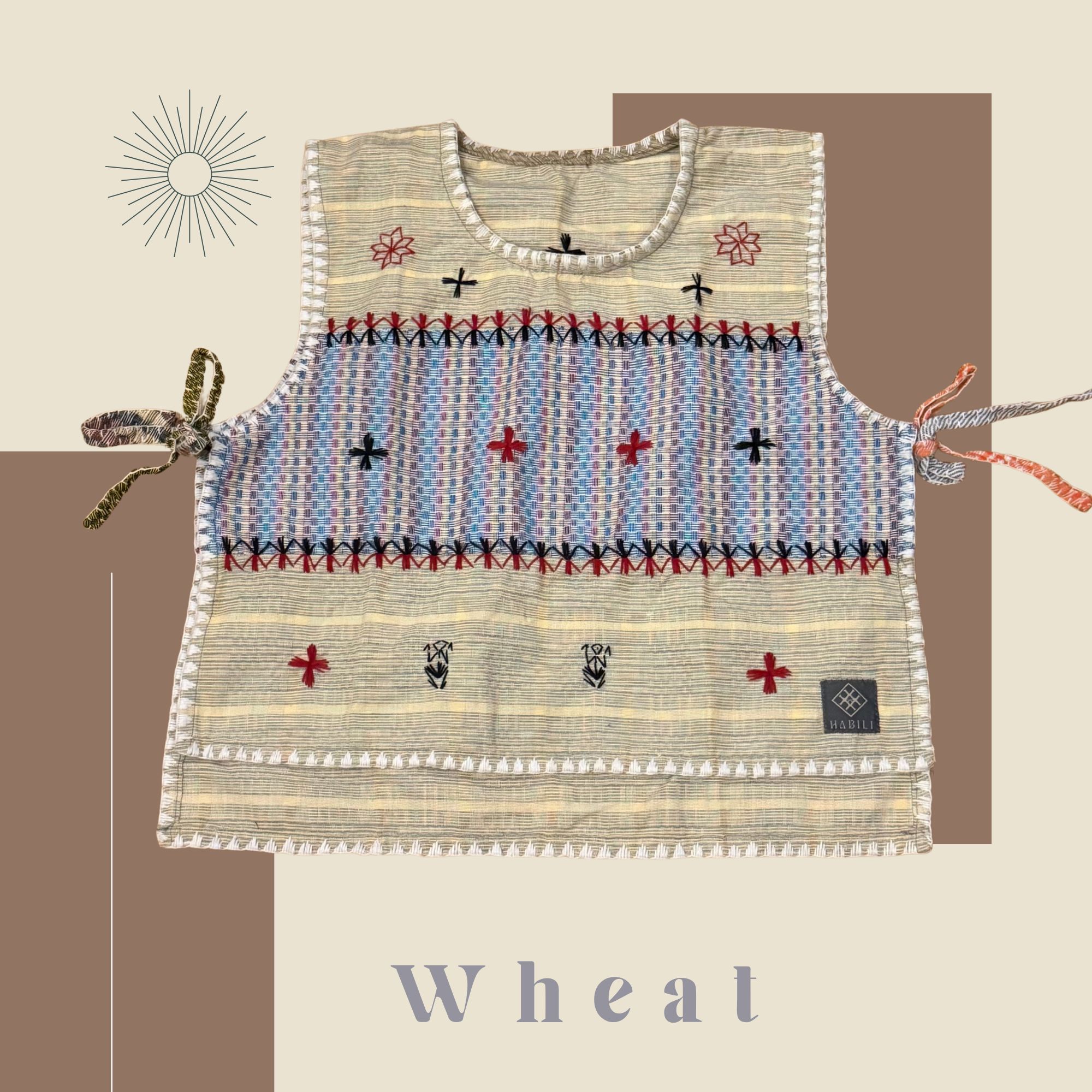 Hinabi Patchwork Bib Vest - Wheat