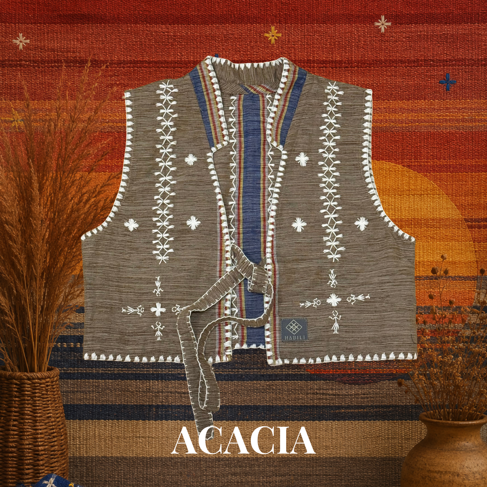 Hinabi Front Tie Vest - Acacia