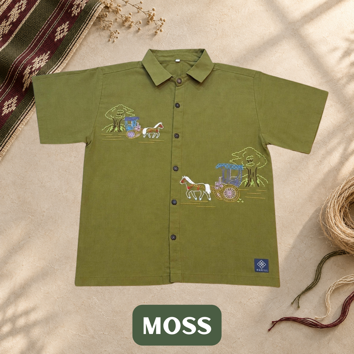 Linen Men's Polo - Moss (L)