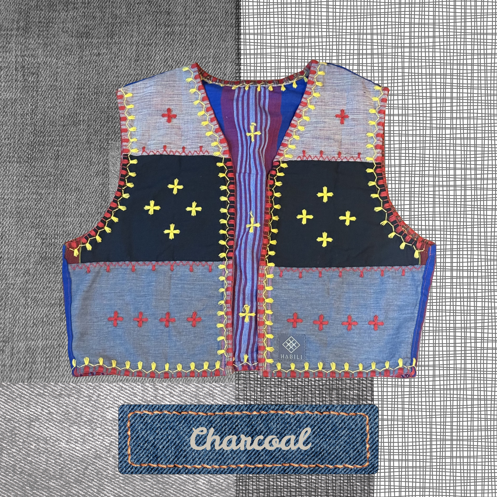 Hinabi Patchwork Vest - Charcoal