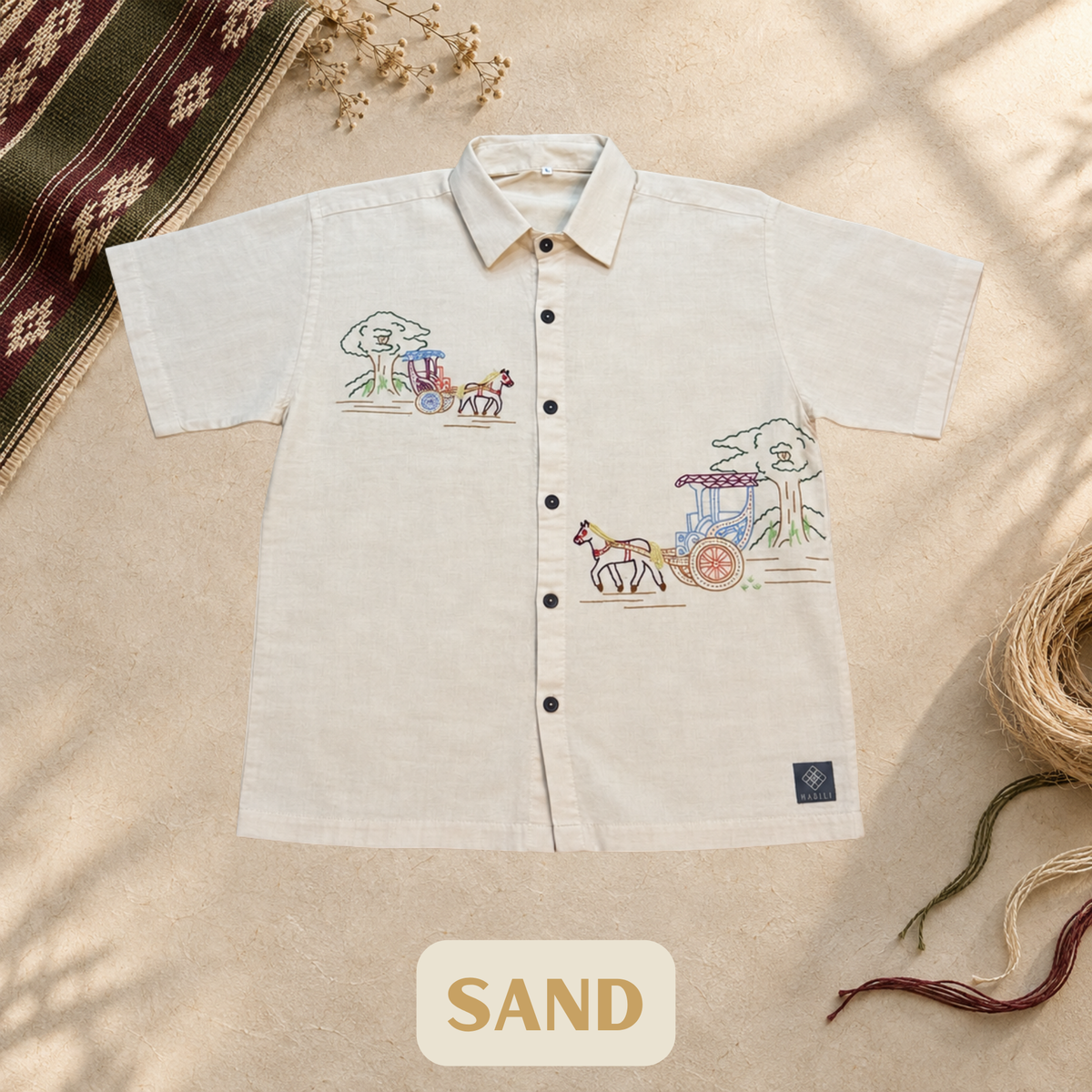 Linen Men's Polo - Sand (L)