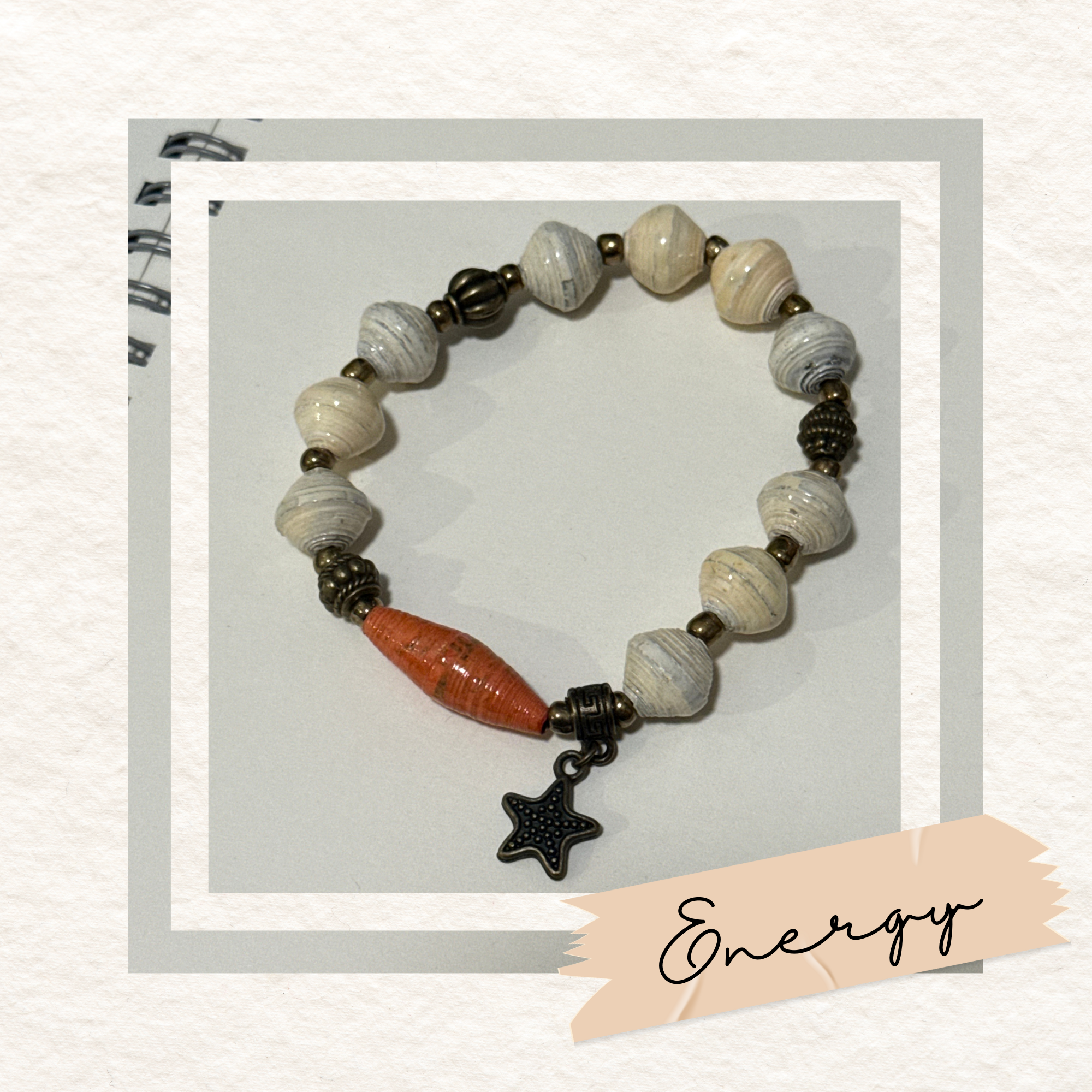 Recycled Paper Bead Bracelet - Energy