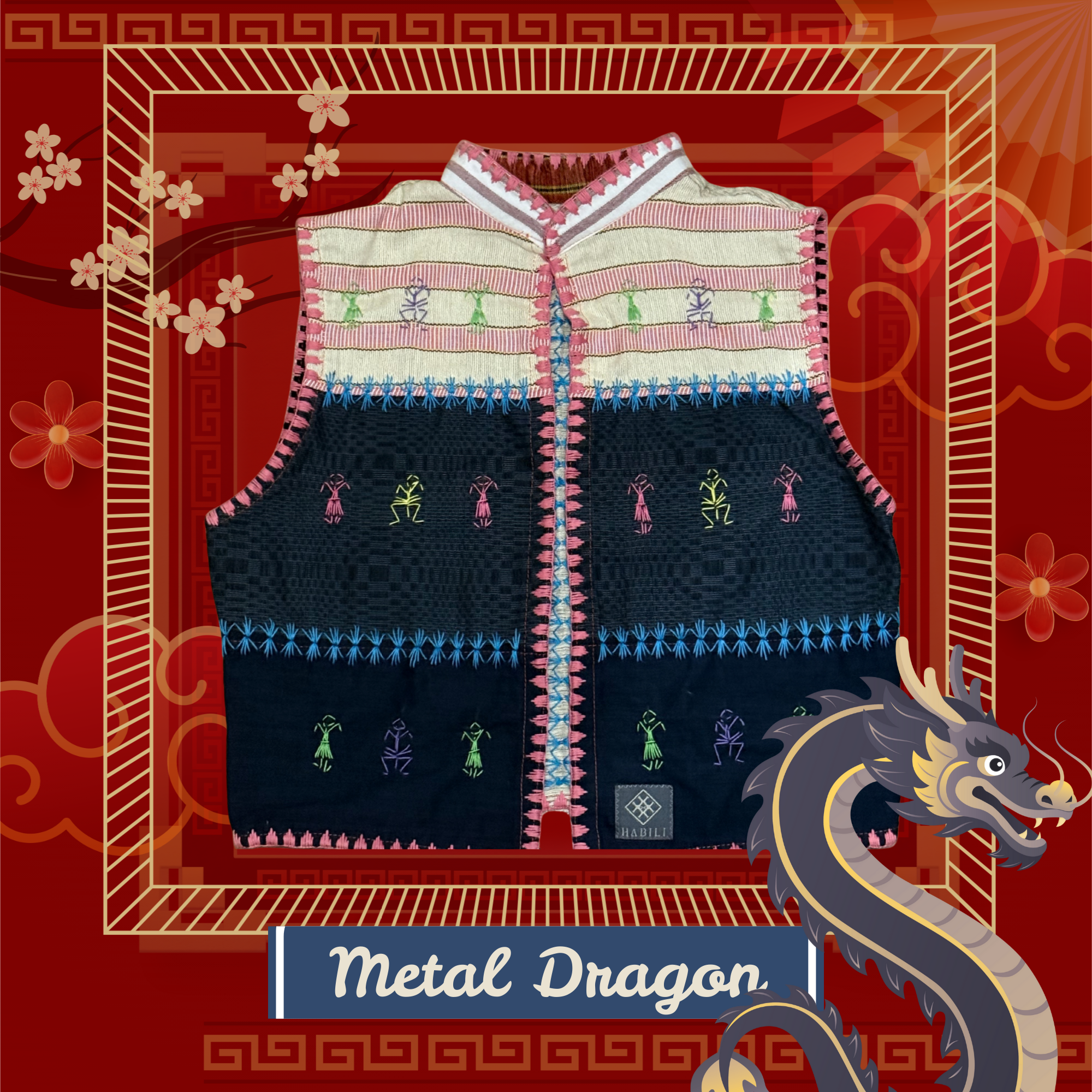 Hinabi Patchwork Vest - Metal Dragon