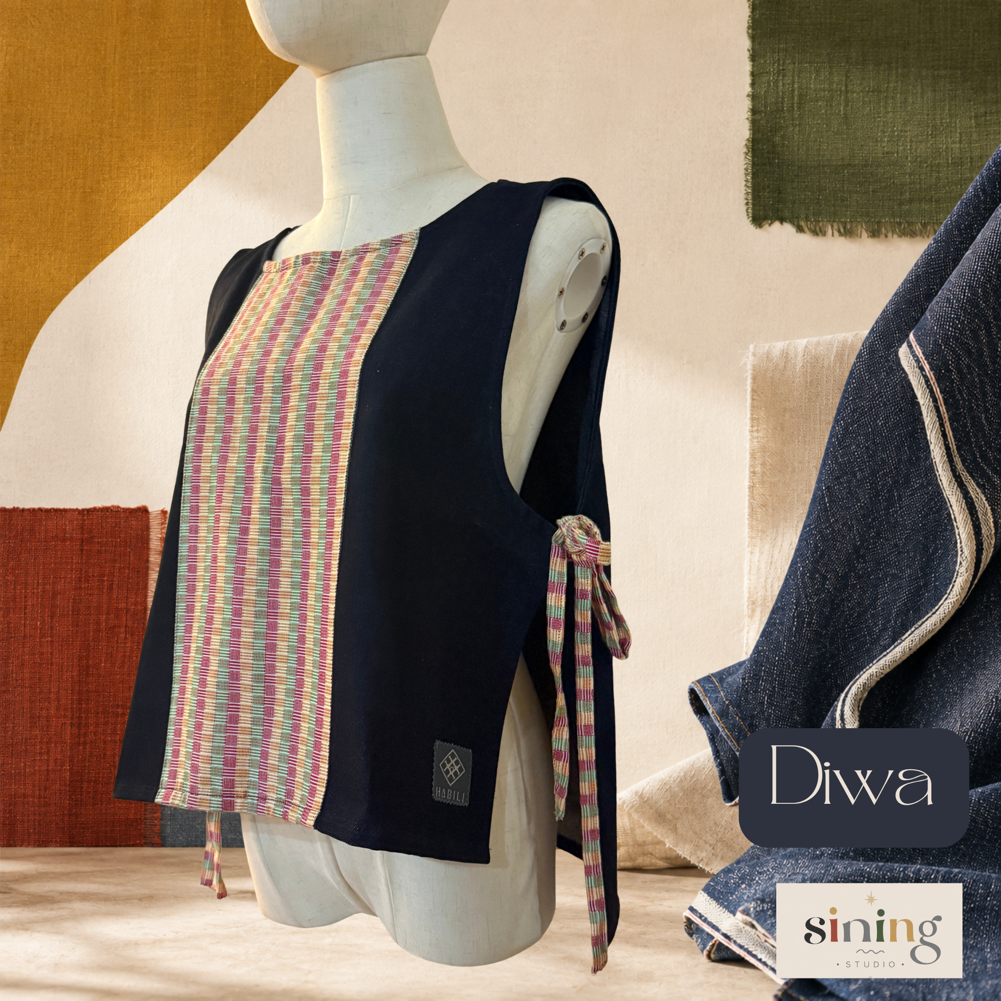 Raw Denim Bib Vest - Diwa