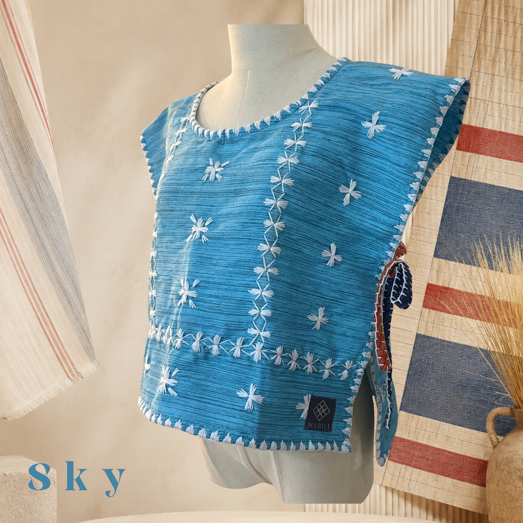 Hinabi Patchwork Bib Vest - Sky