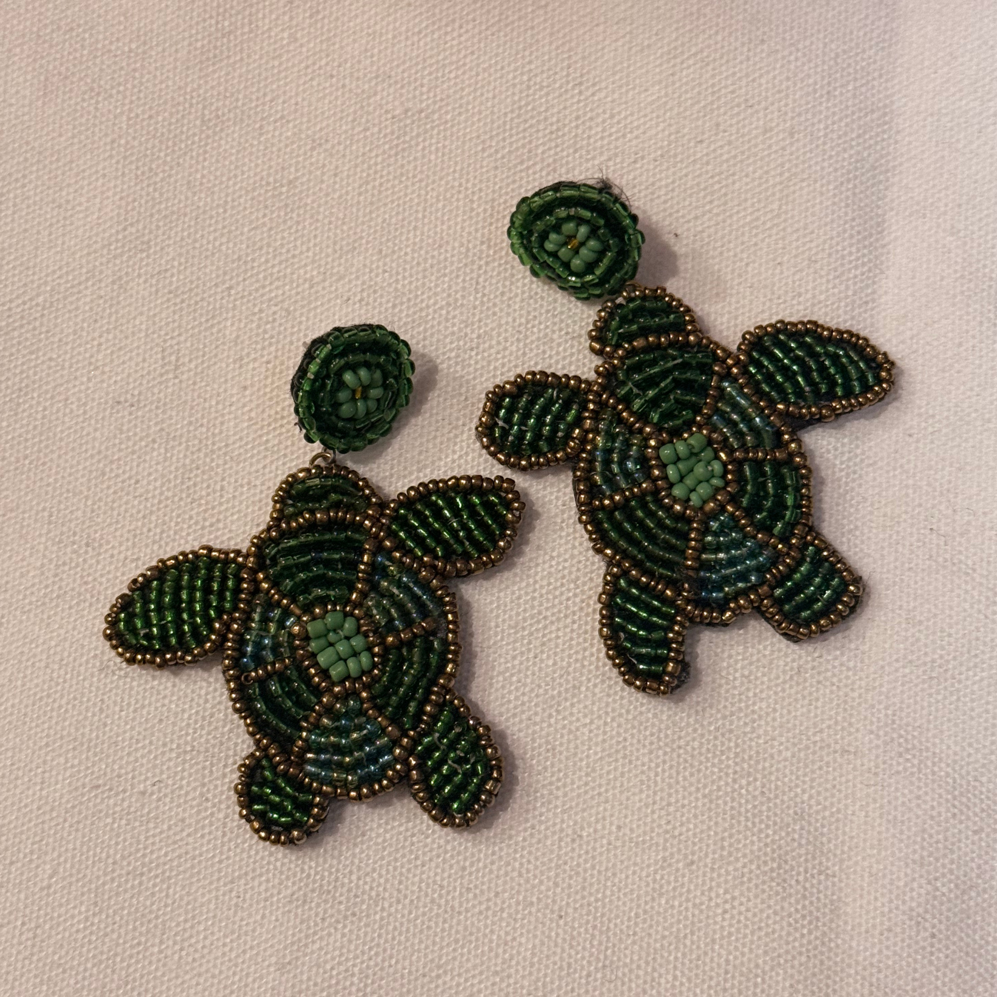 Beaded Earrings - Green Turtle
