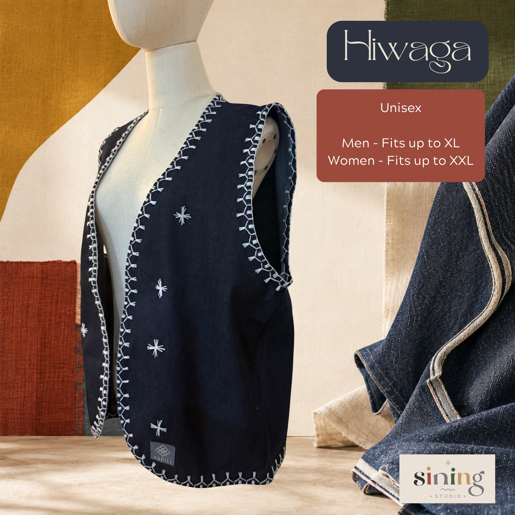 Raw Denim Open Vest - Hiwaga