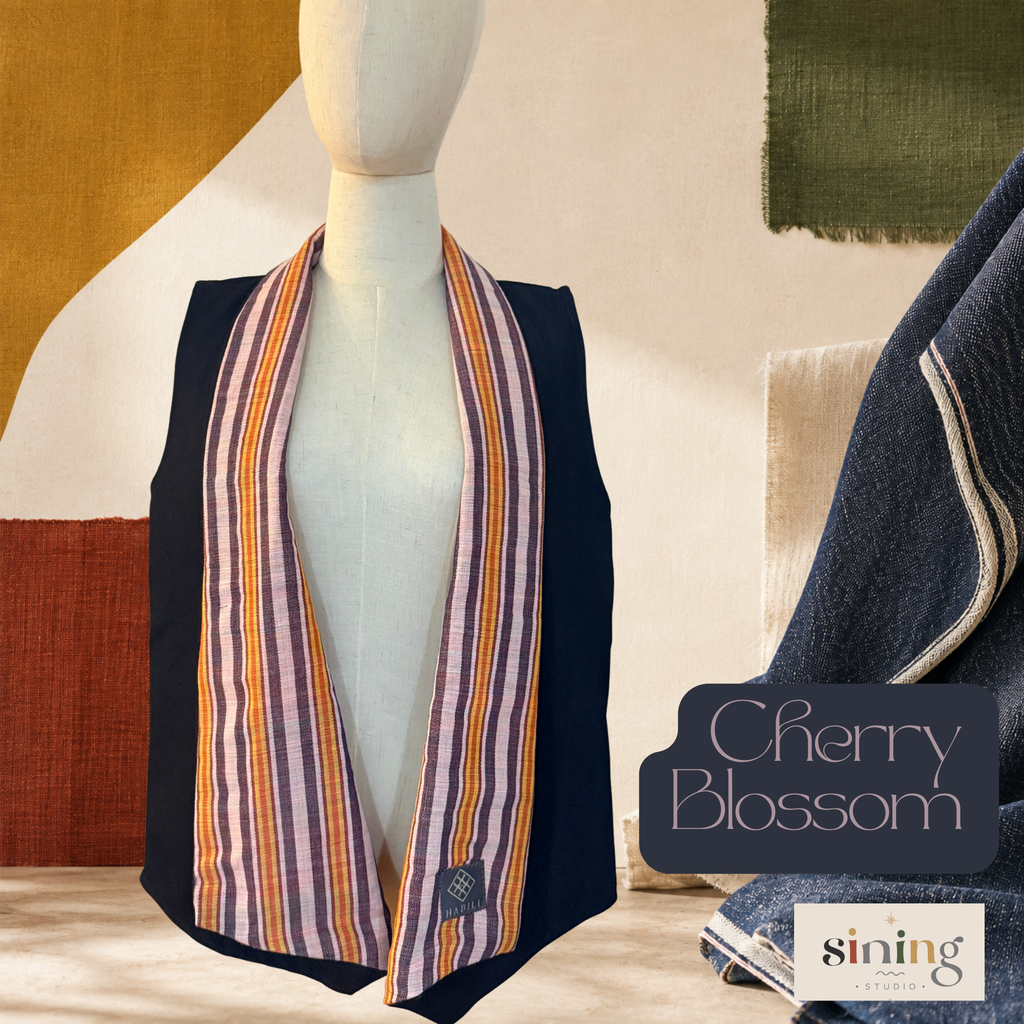 Raw Denim Waterfall Vest - Cherry Blossom