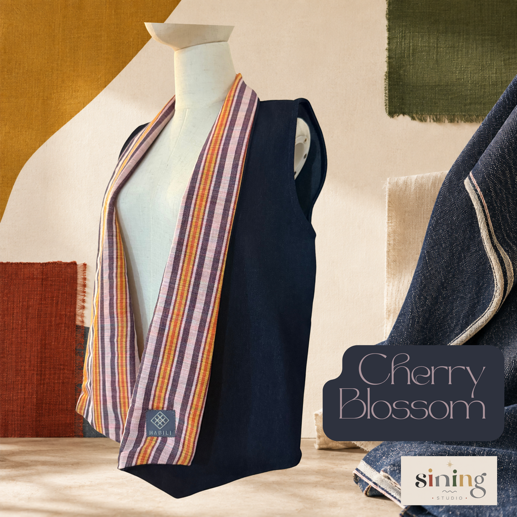 Raw Denim Waterfall Vest - Cherry Blossom