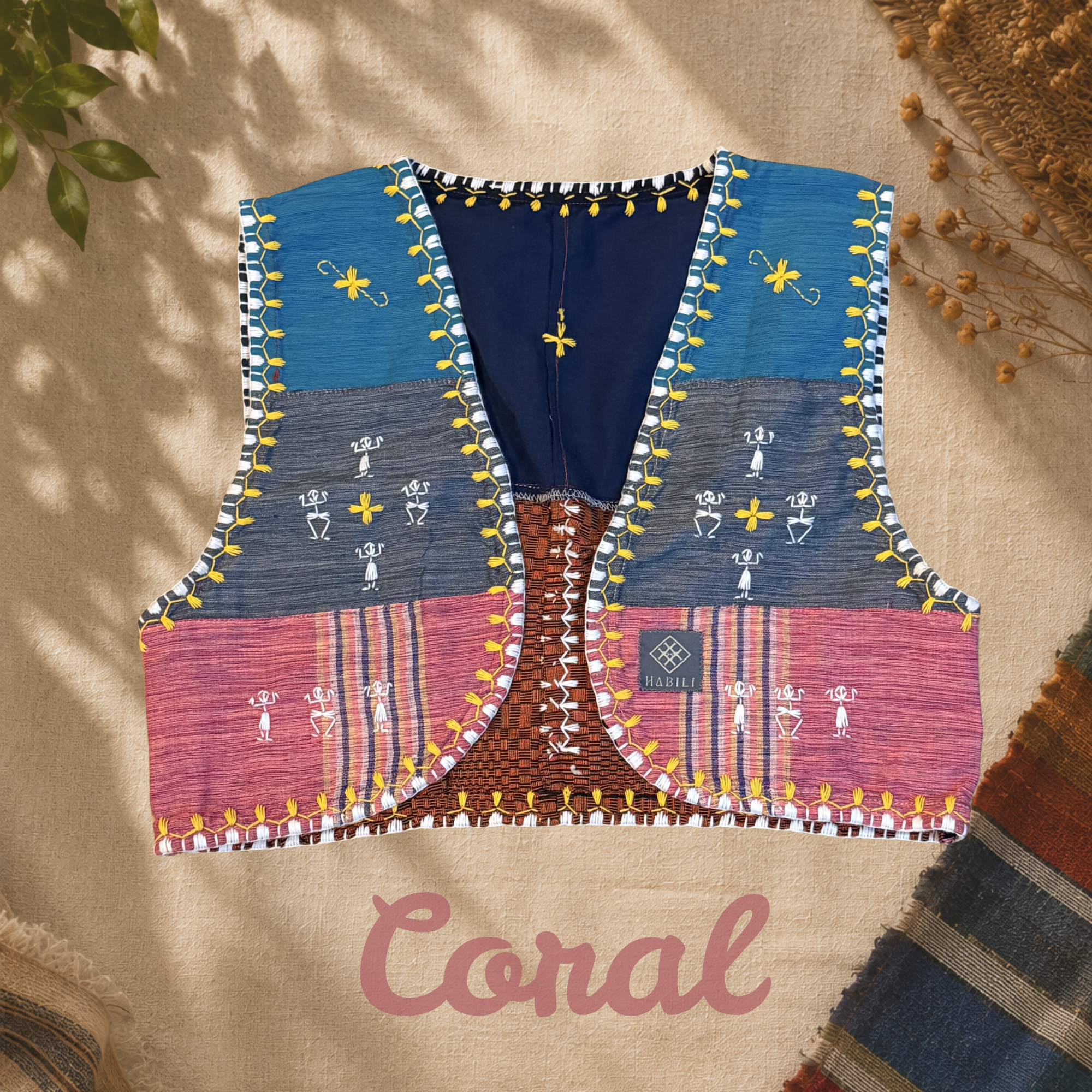 Hinabi Patchwork Vest - Coral