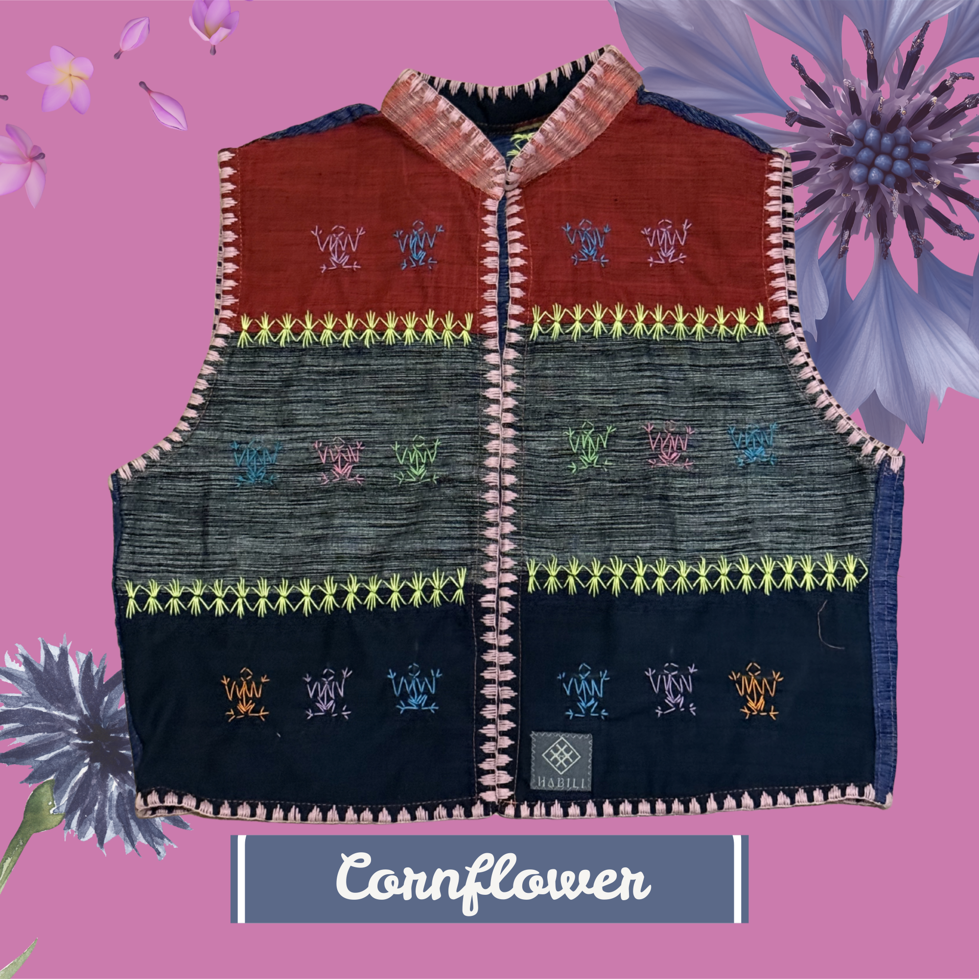 Hinabi Patchwork Vest - Cornflower