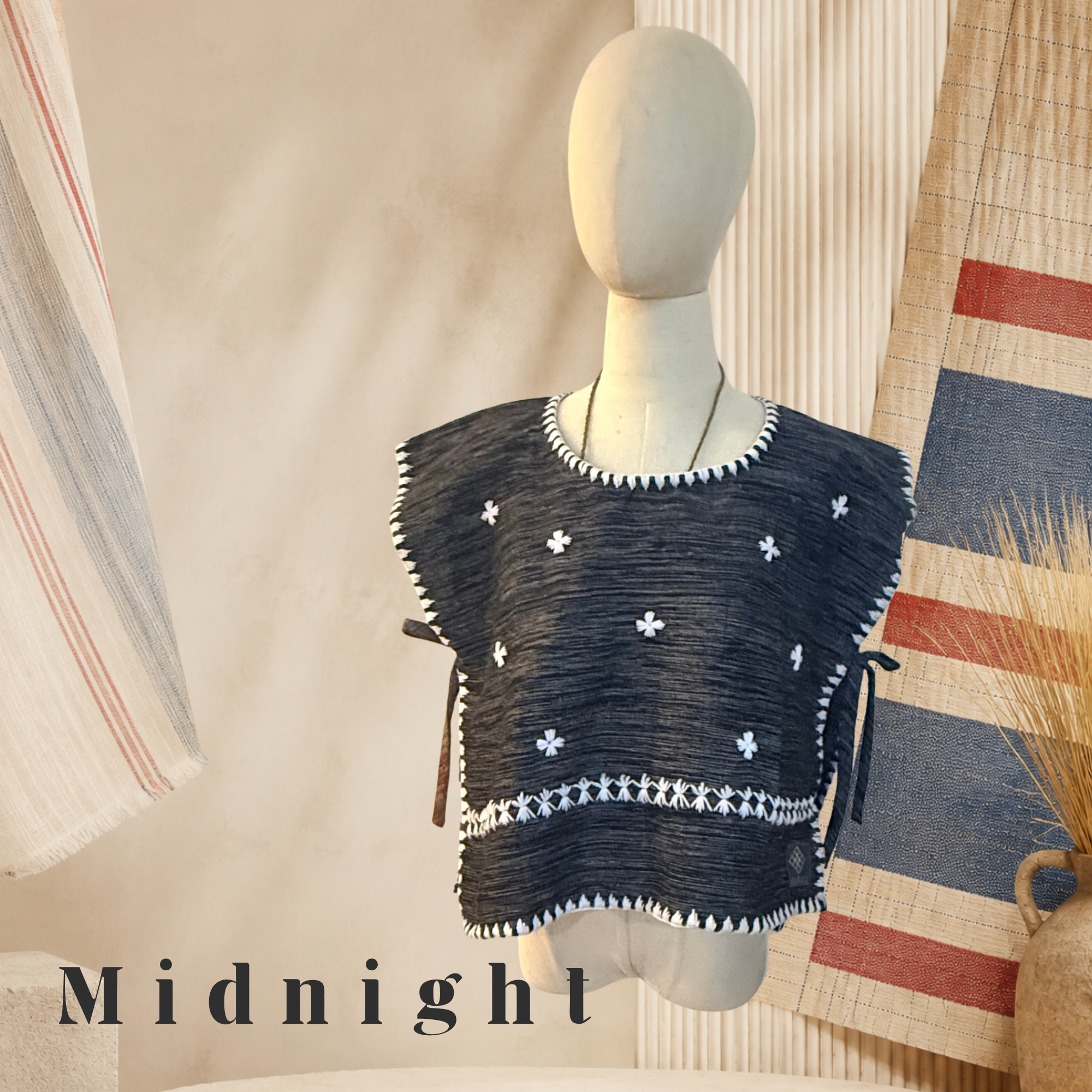 Hinabi Patchwork Bib Vest - Midnight