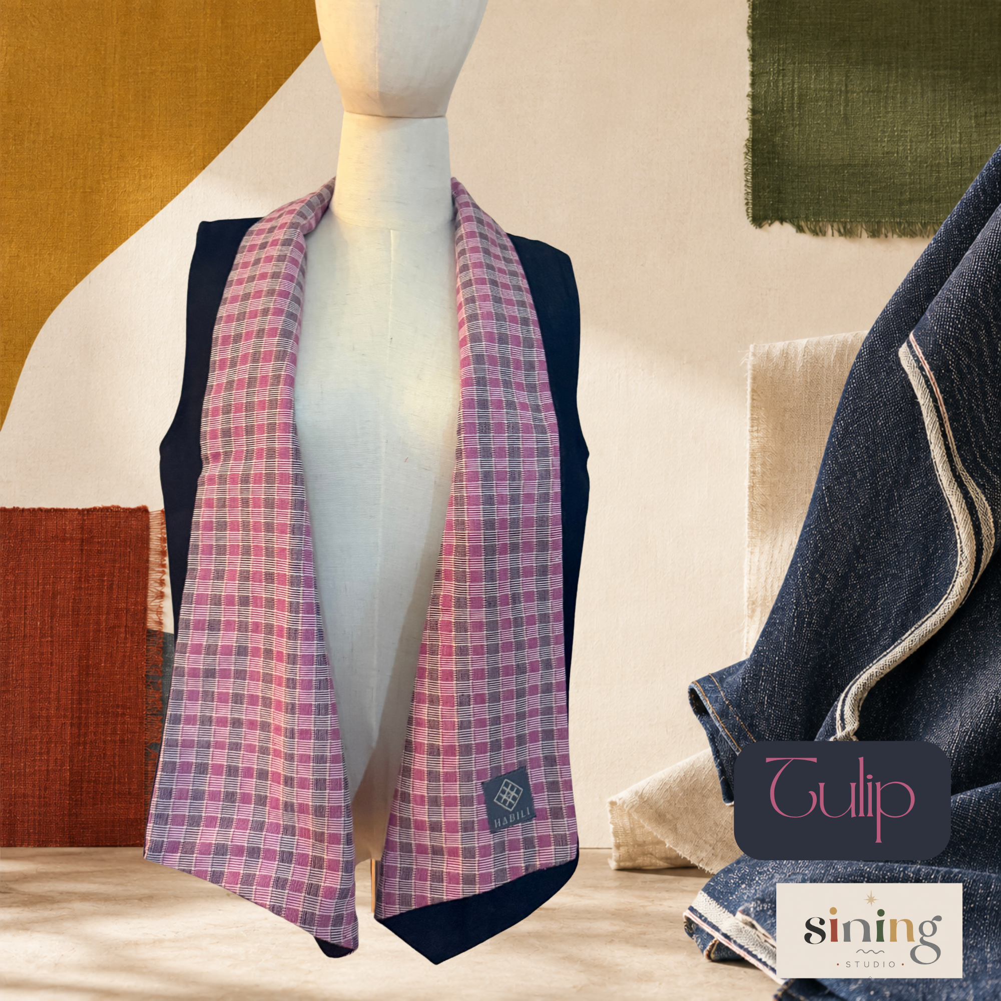 Raw Denim Waterfall Vest - Tulip