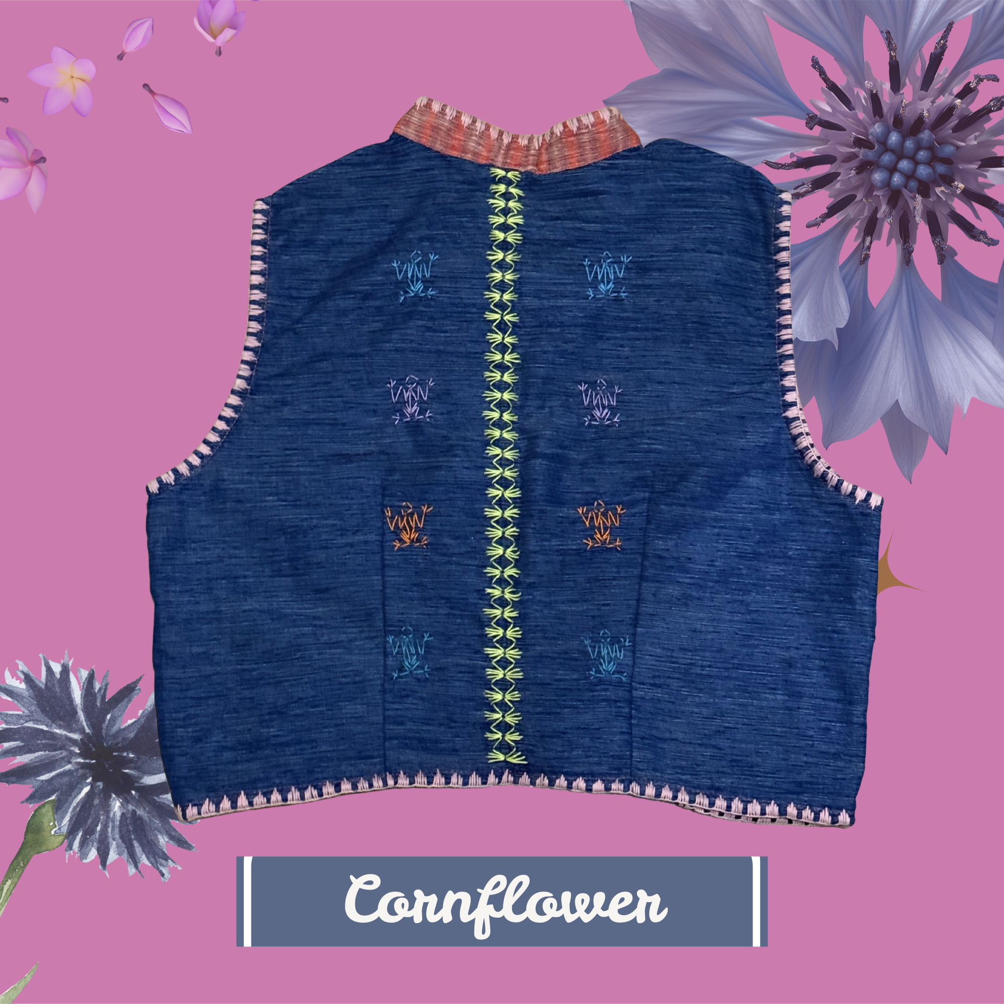 Hinabi Patchwork Vest - Cornflower