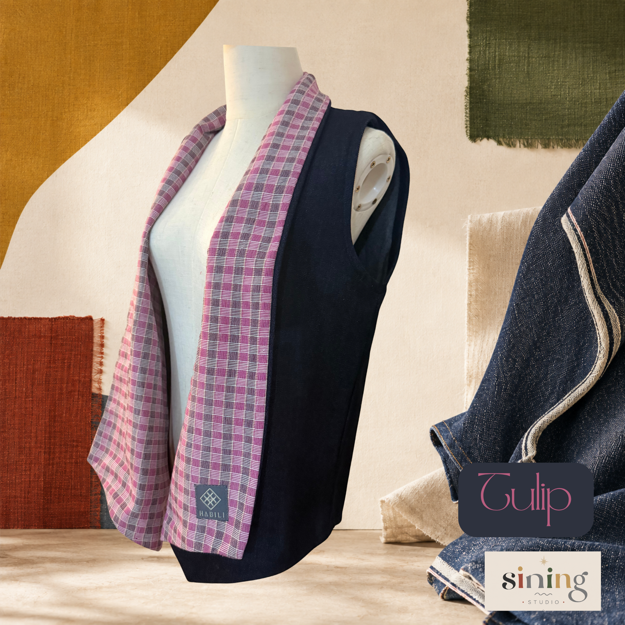 Raw Denim Waterfall Vest - Tulip