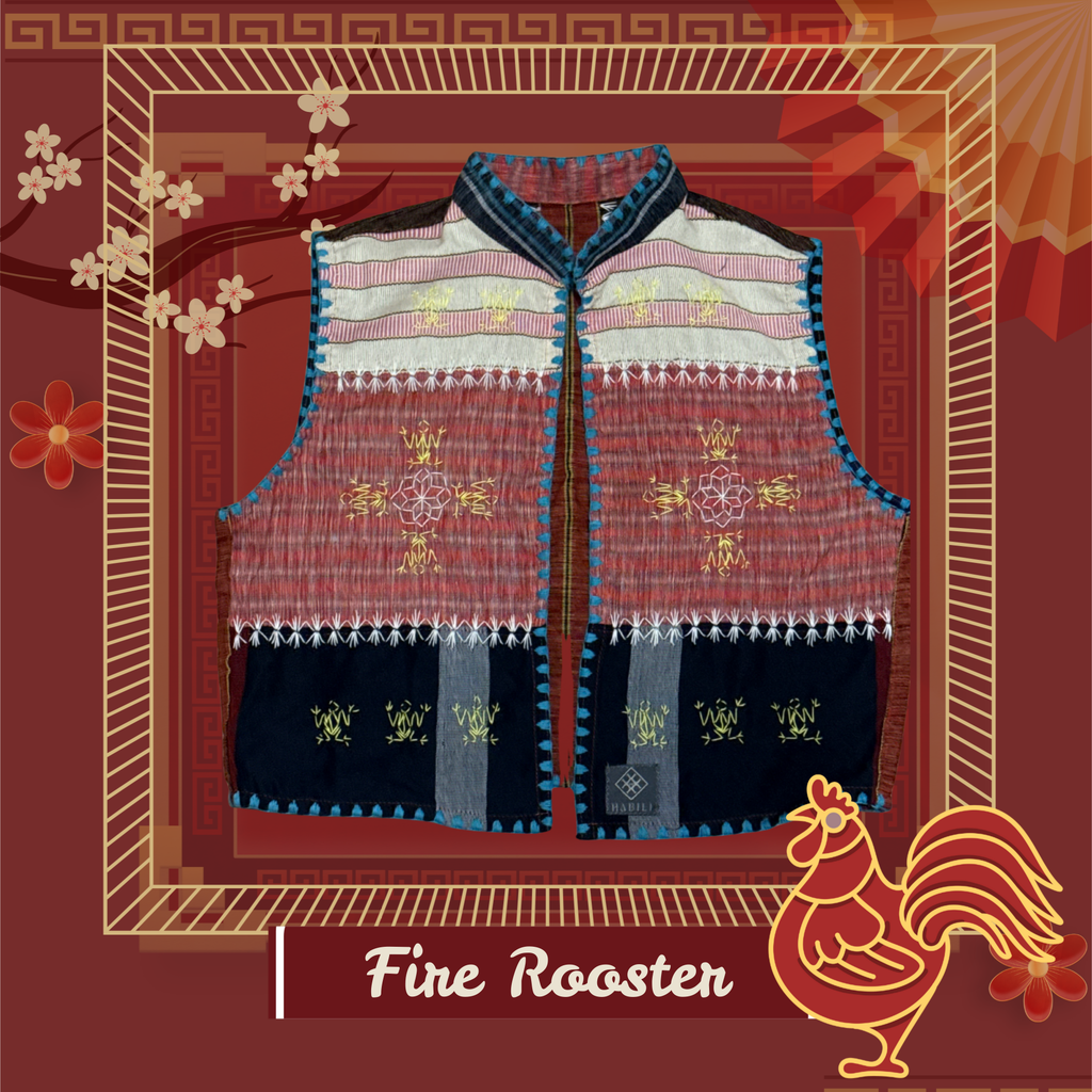 Hinabi Patchwork Vest - Fire Rooster