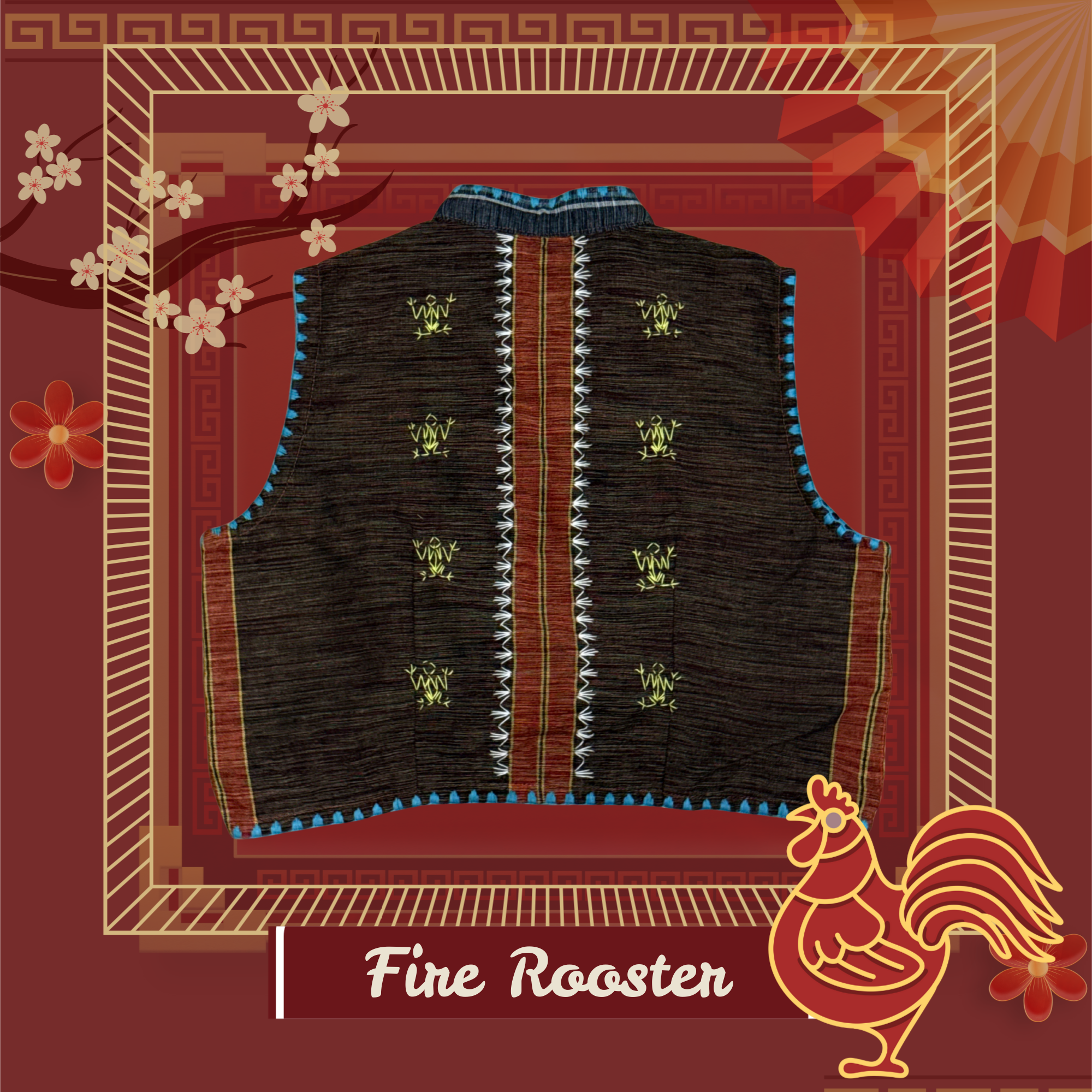 Hinabi Patchwork Vest - Fire Rooster
