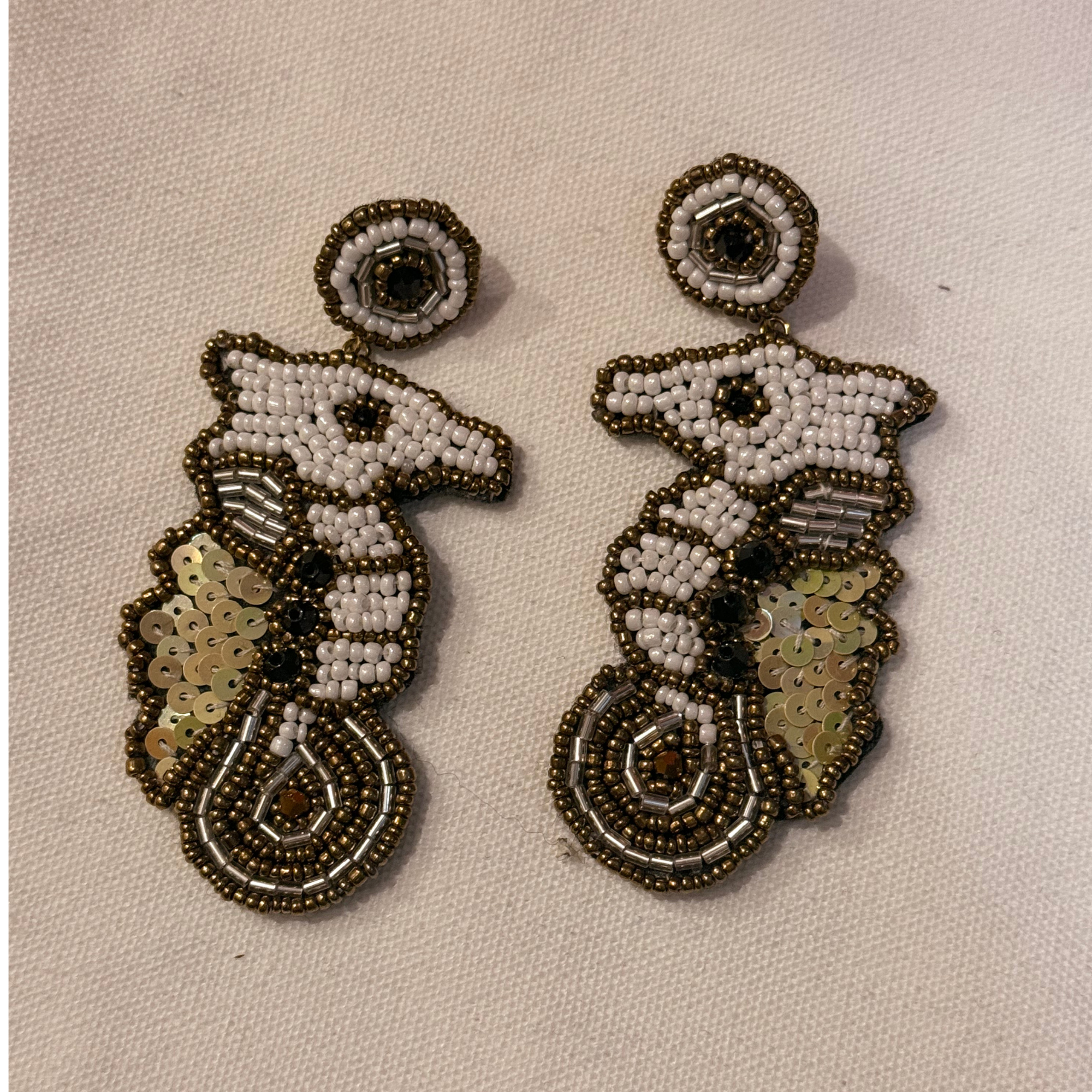 Beaded Earrings - White Seahorse