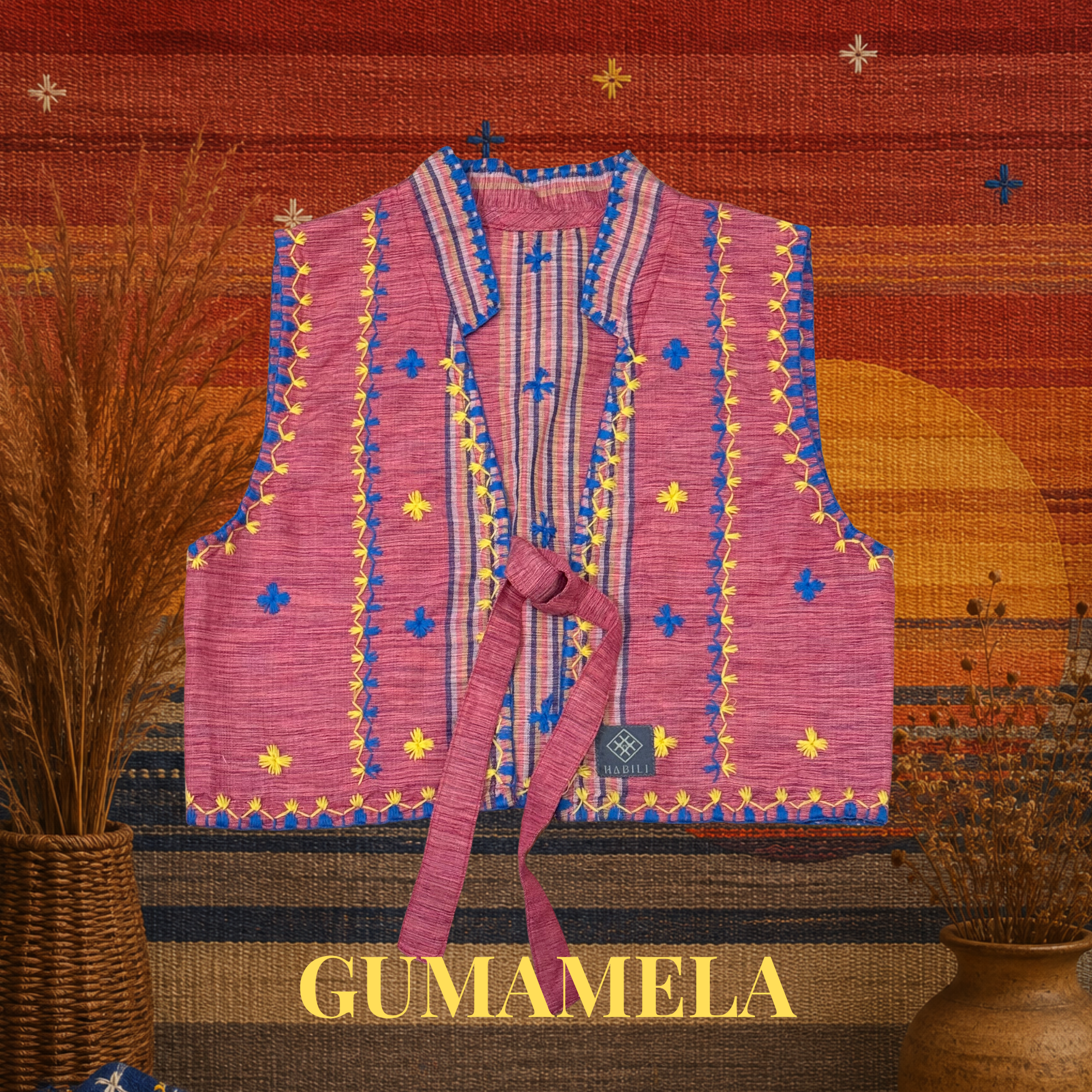 Hinabi Front Tie Vest - Gumamela
