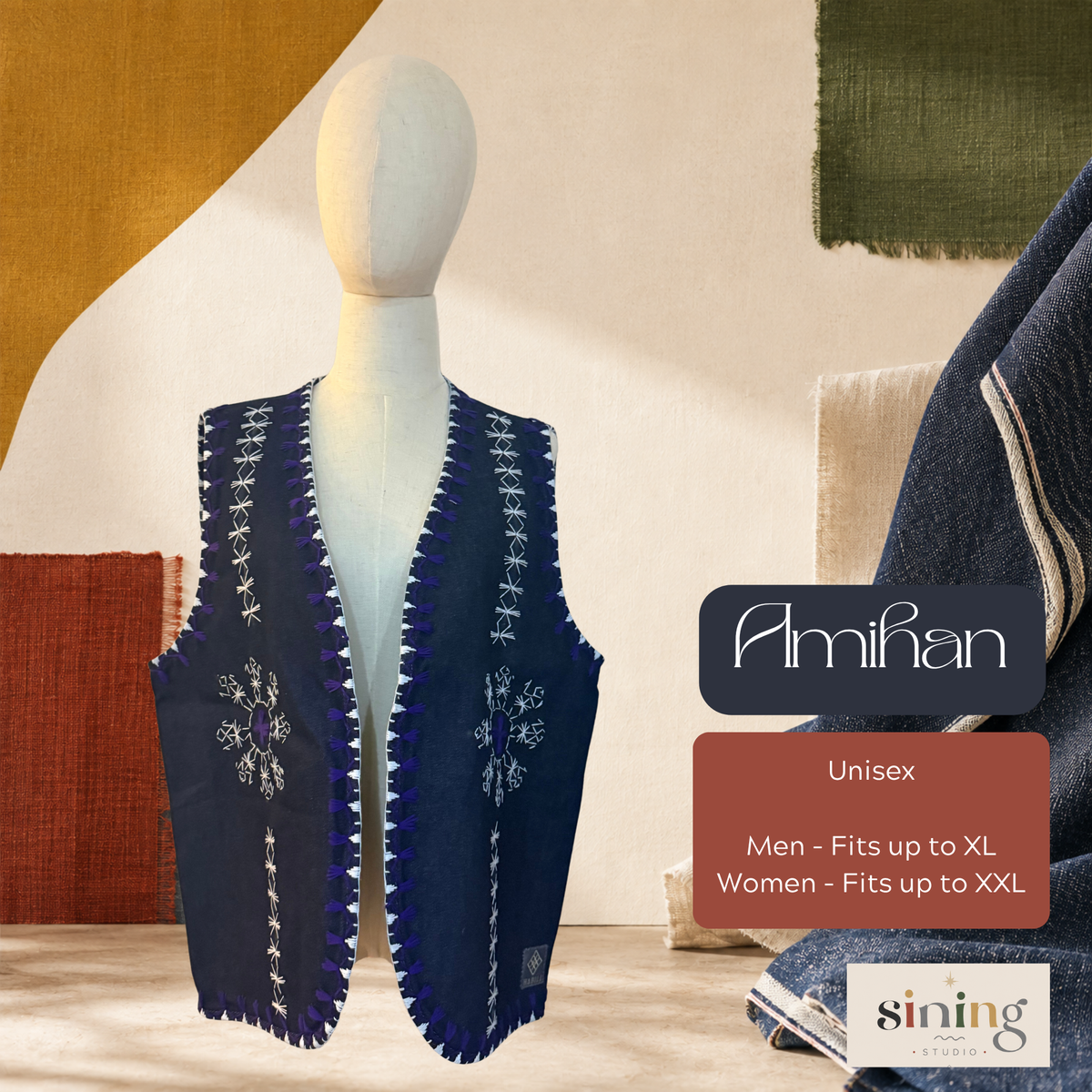 Raw Denim Open Vest - Amihan (XL)