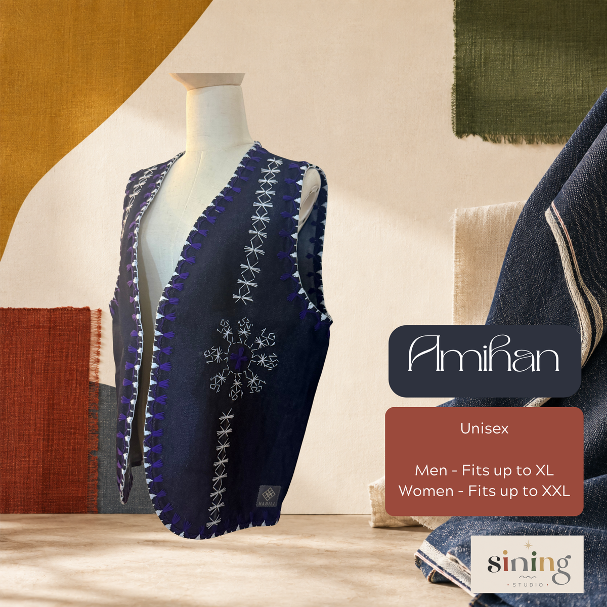 Raw Denim Open Vest - Amihan (XL)