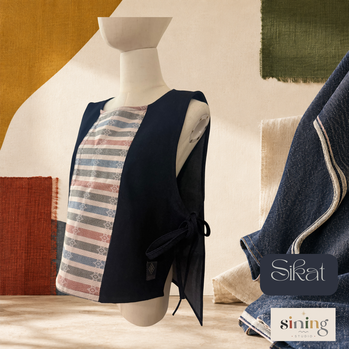 Raw Denim Bib Vest - Sikat