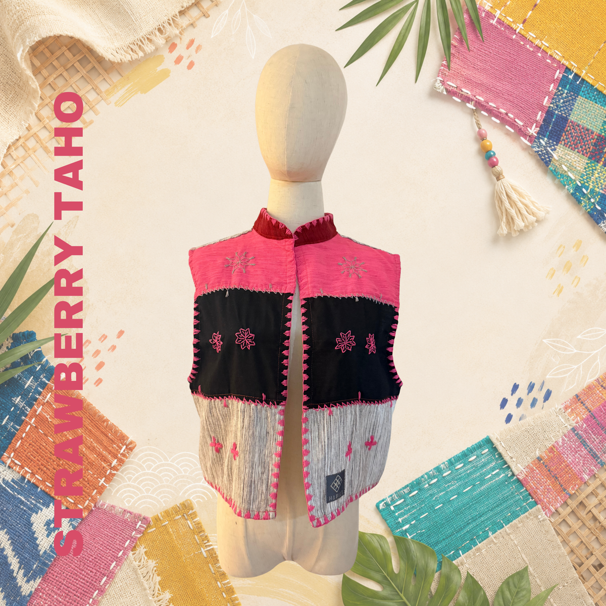 Hinabi Patchwork Vest | Strawberry Taho