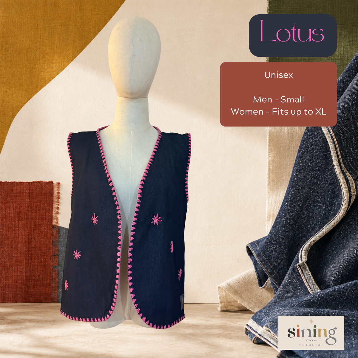 Raw Denim Open Vest - Lotus (S-L)