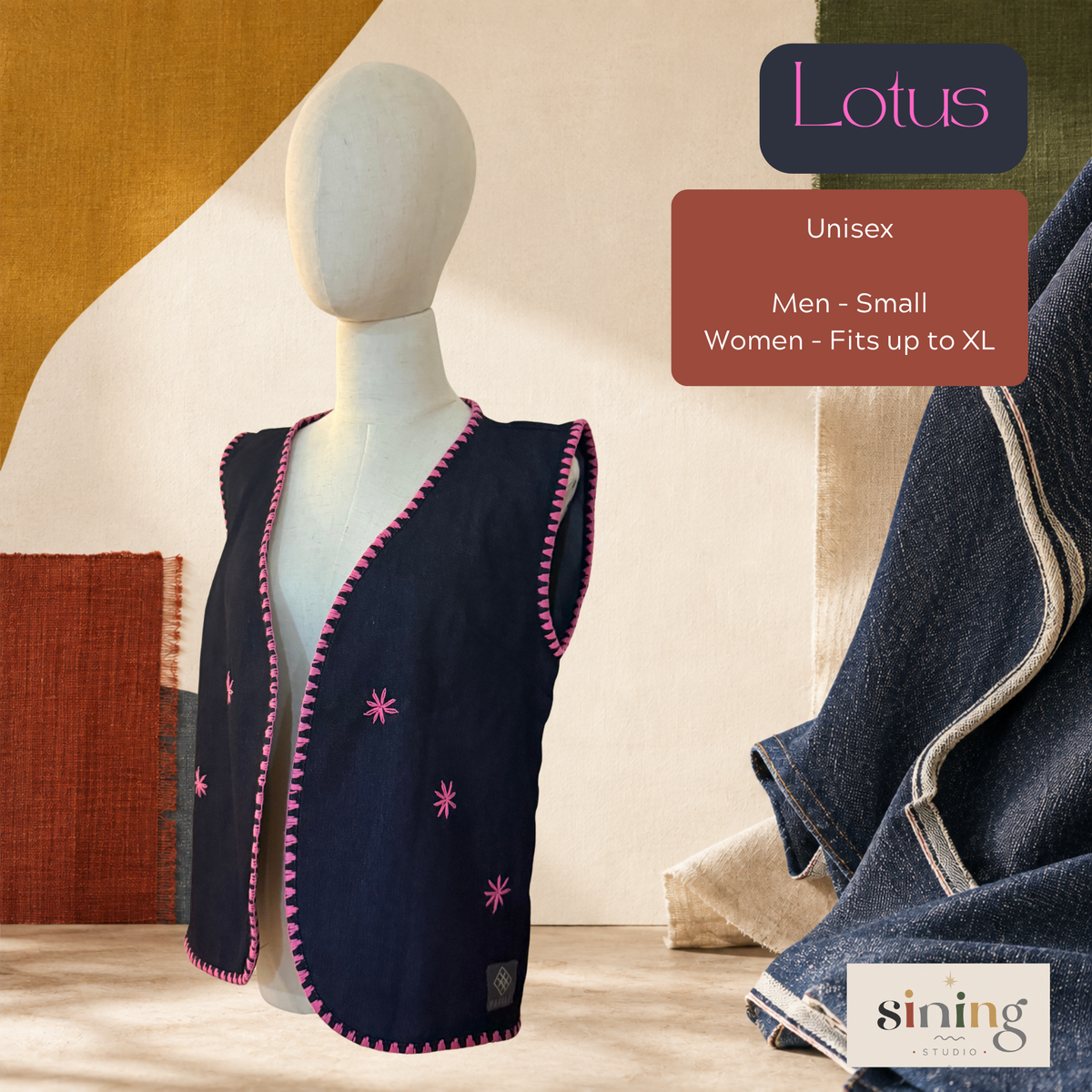 Raw Denim Open Vest - Lotus (S-L)