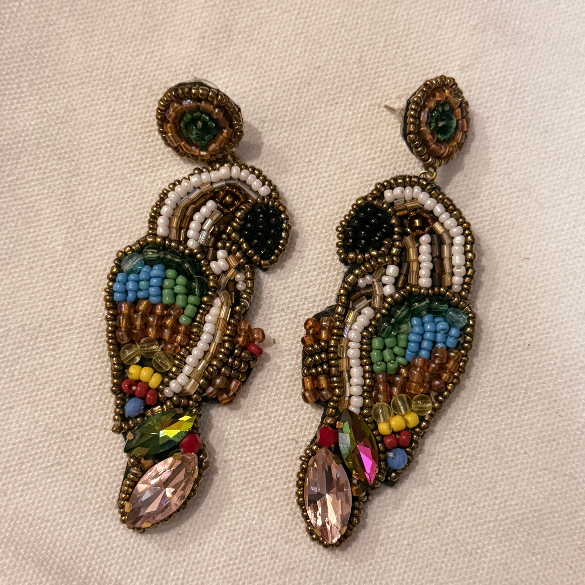 Beaded Earrings - White Parrot