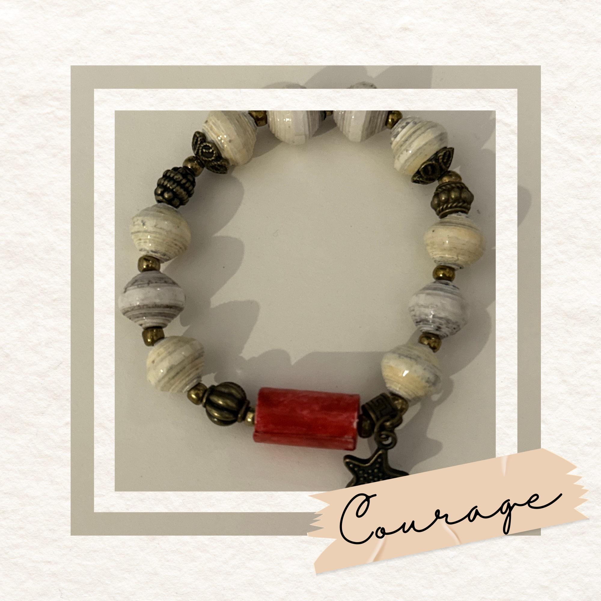 Recycled Paper Bead Bracelet - Courage