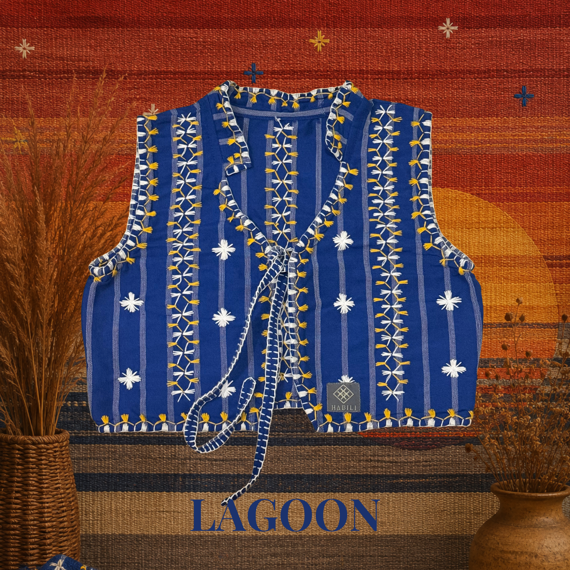 Hinabi Front Tie Vest - Lagoon