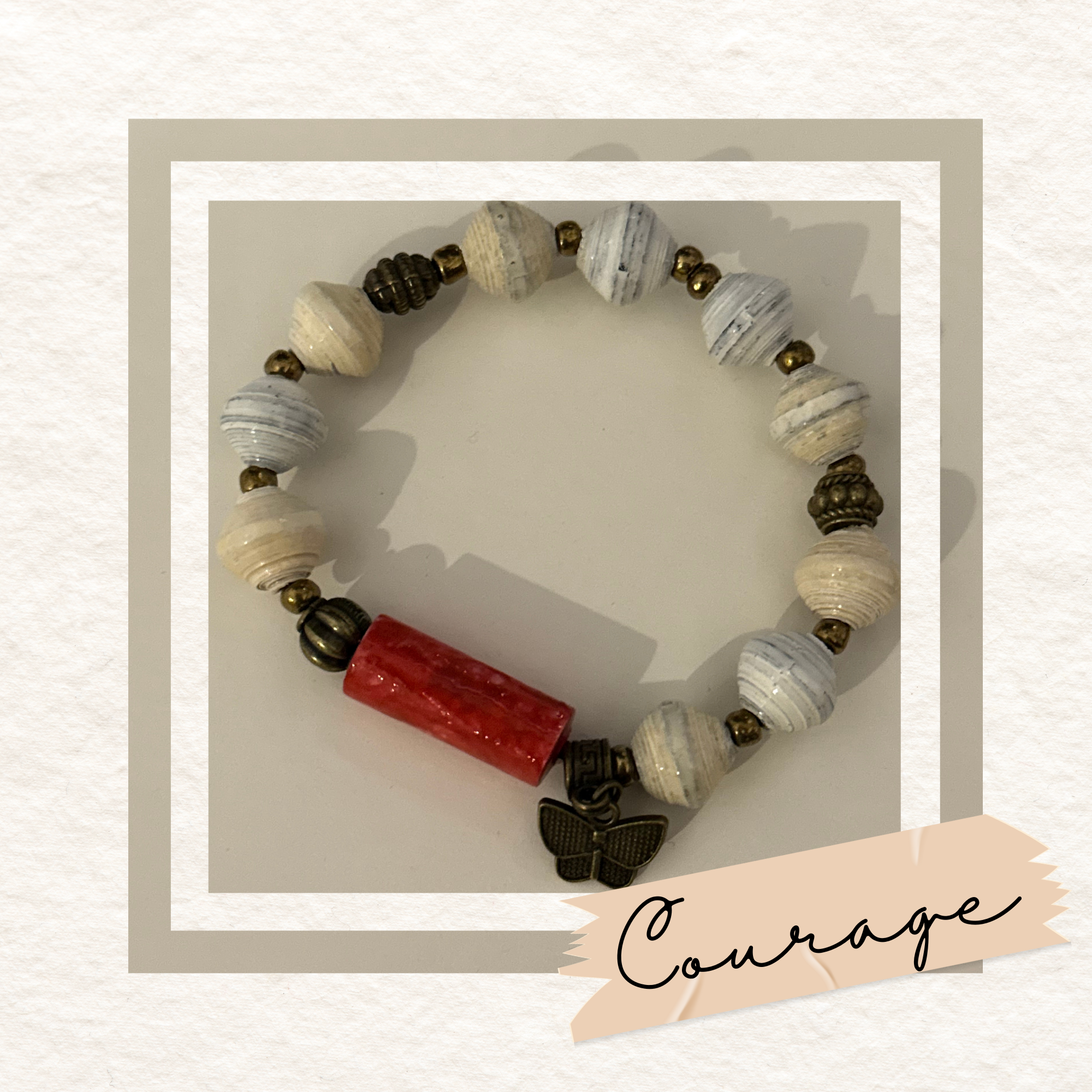 Recycled Paper Bead Bracelet - Courage