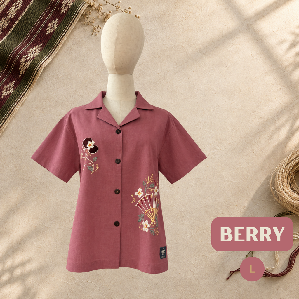 Women's Linen Polo - Berry (L)