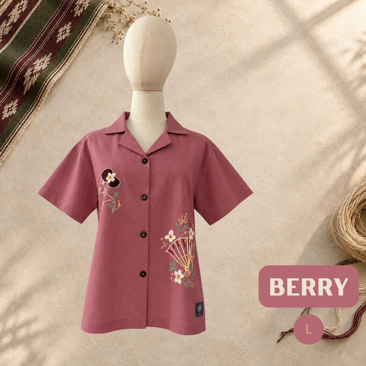 Women's Linen Polo - Berry (L)