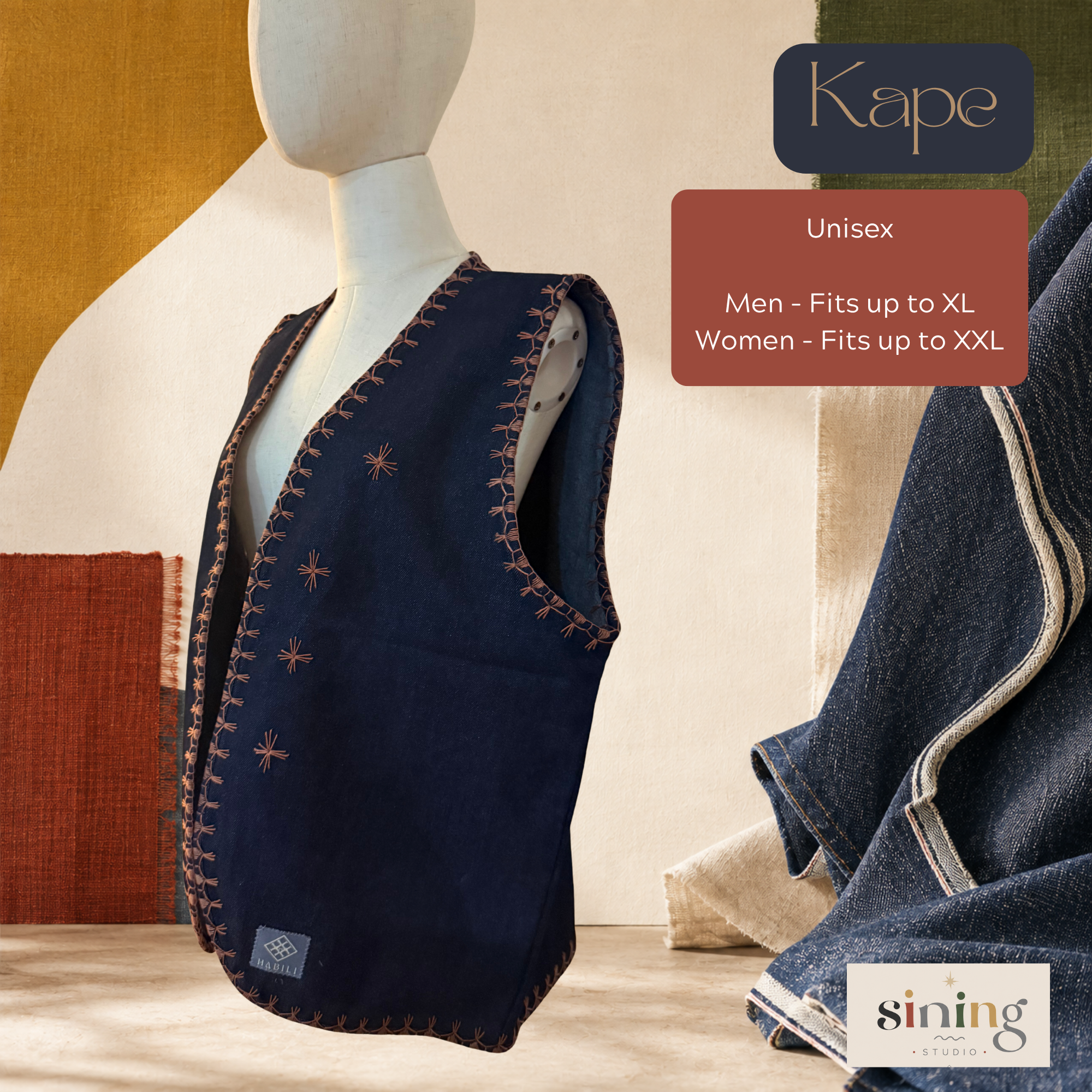 Raw Denim Open Vest - Kape