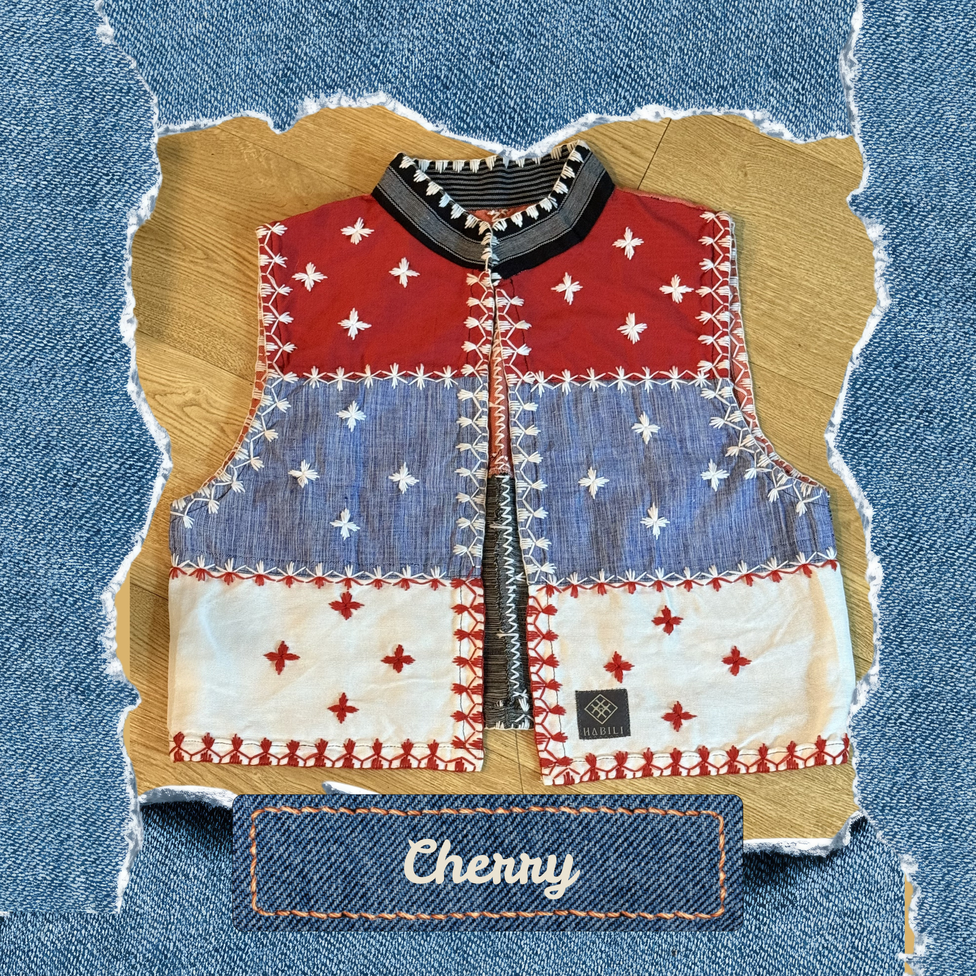 Hinabi Patchwork Vest - Cherry