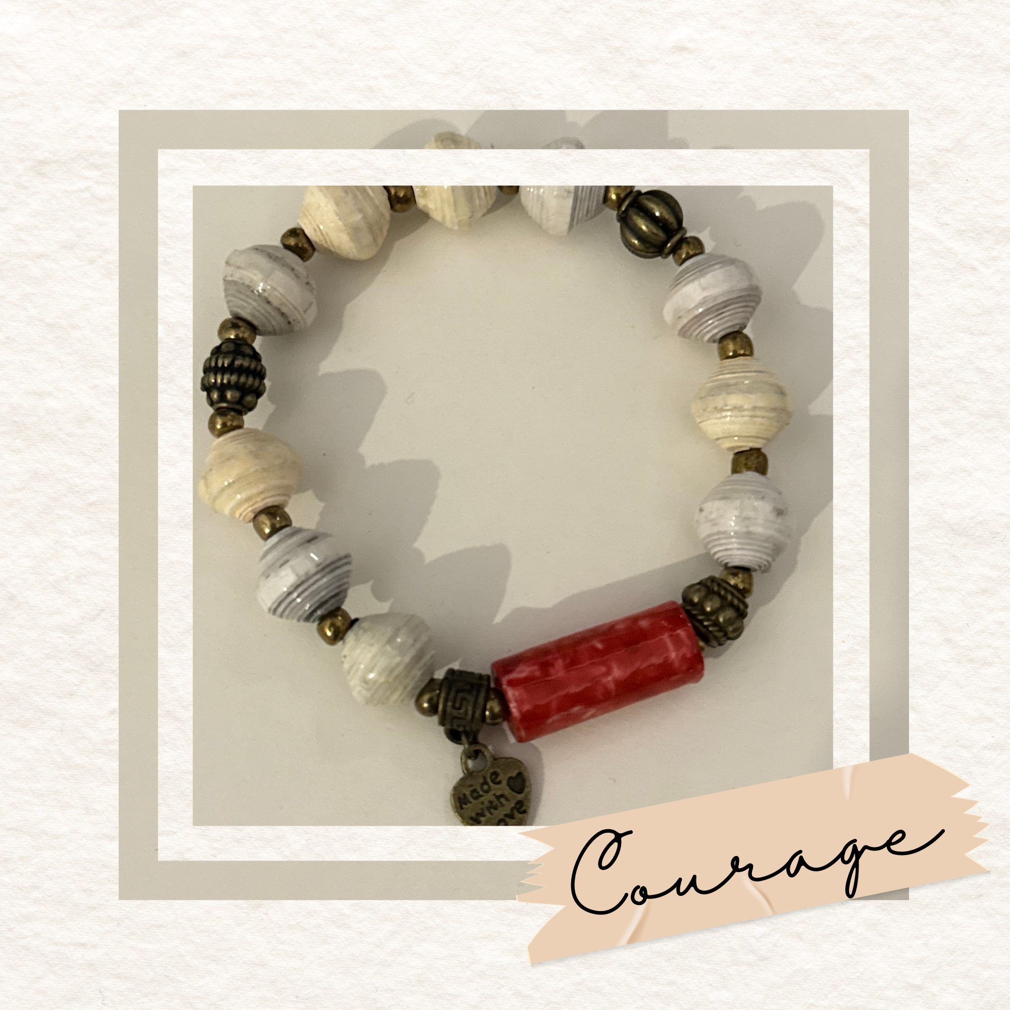 Recycled Paper Bead Bracelet - Courage