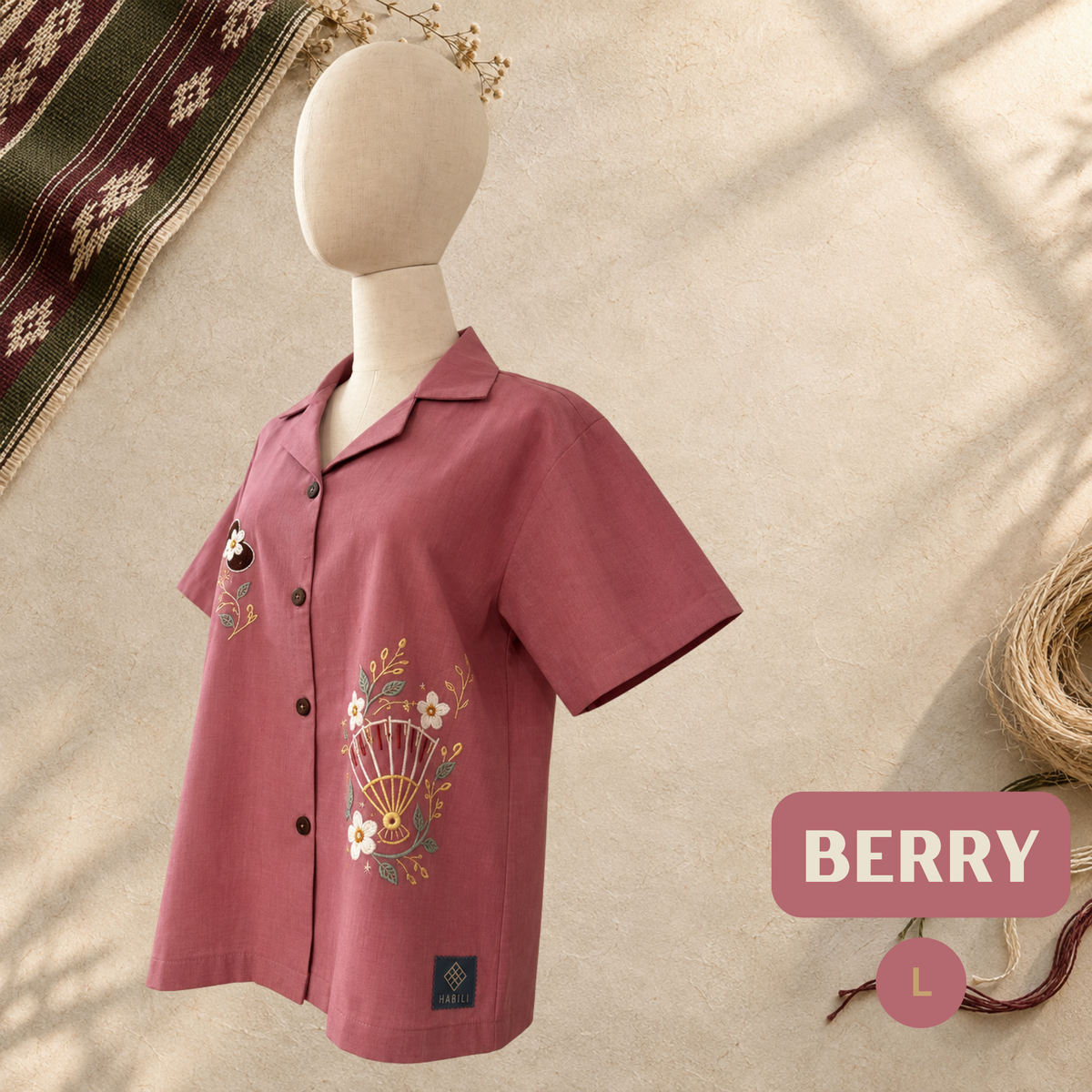 Women's Linen Polo - Berry (L)