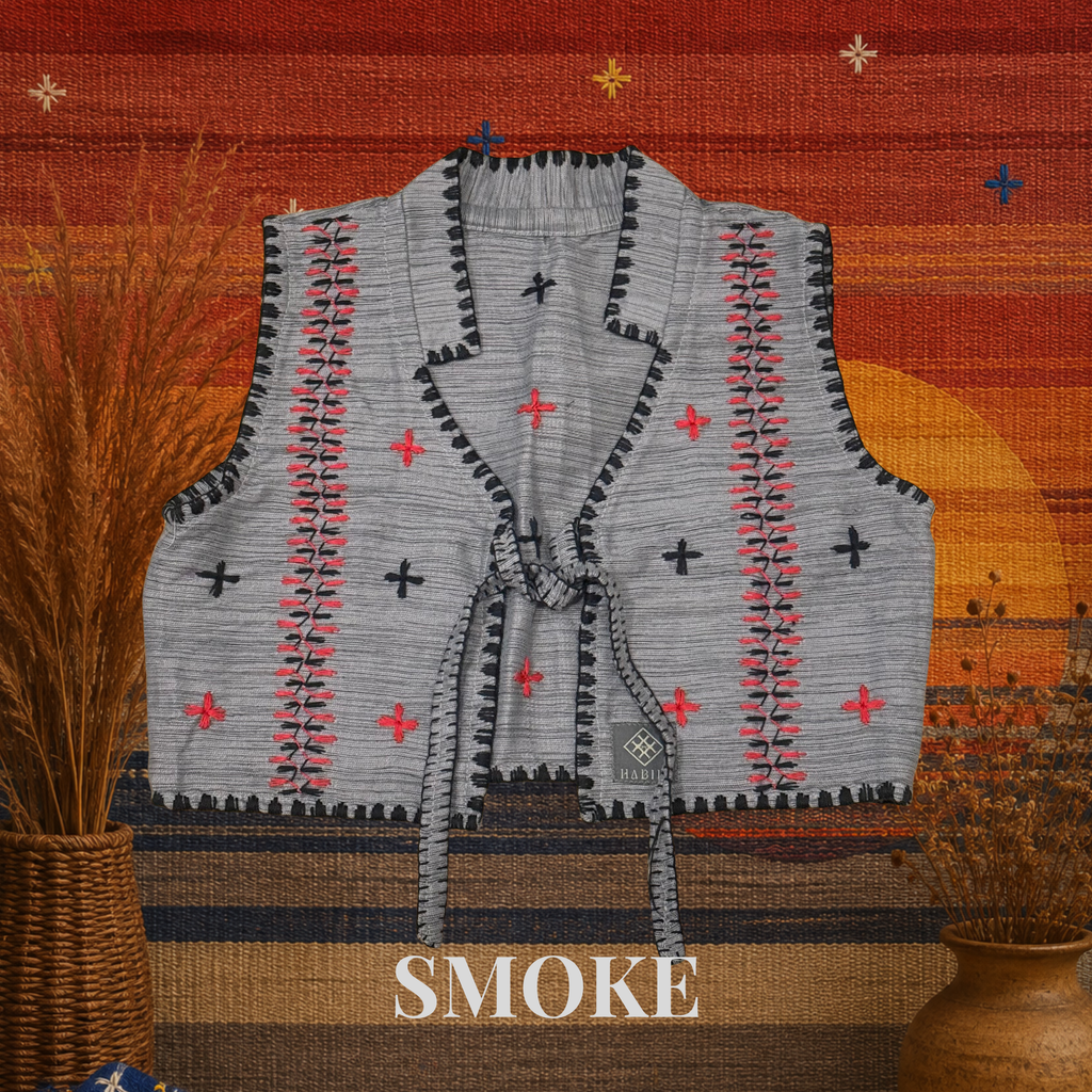 Hinabi Front Tie Vest - Smoke