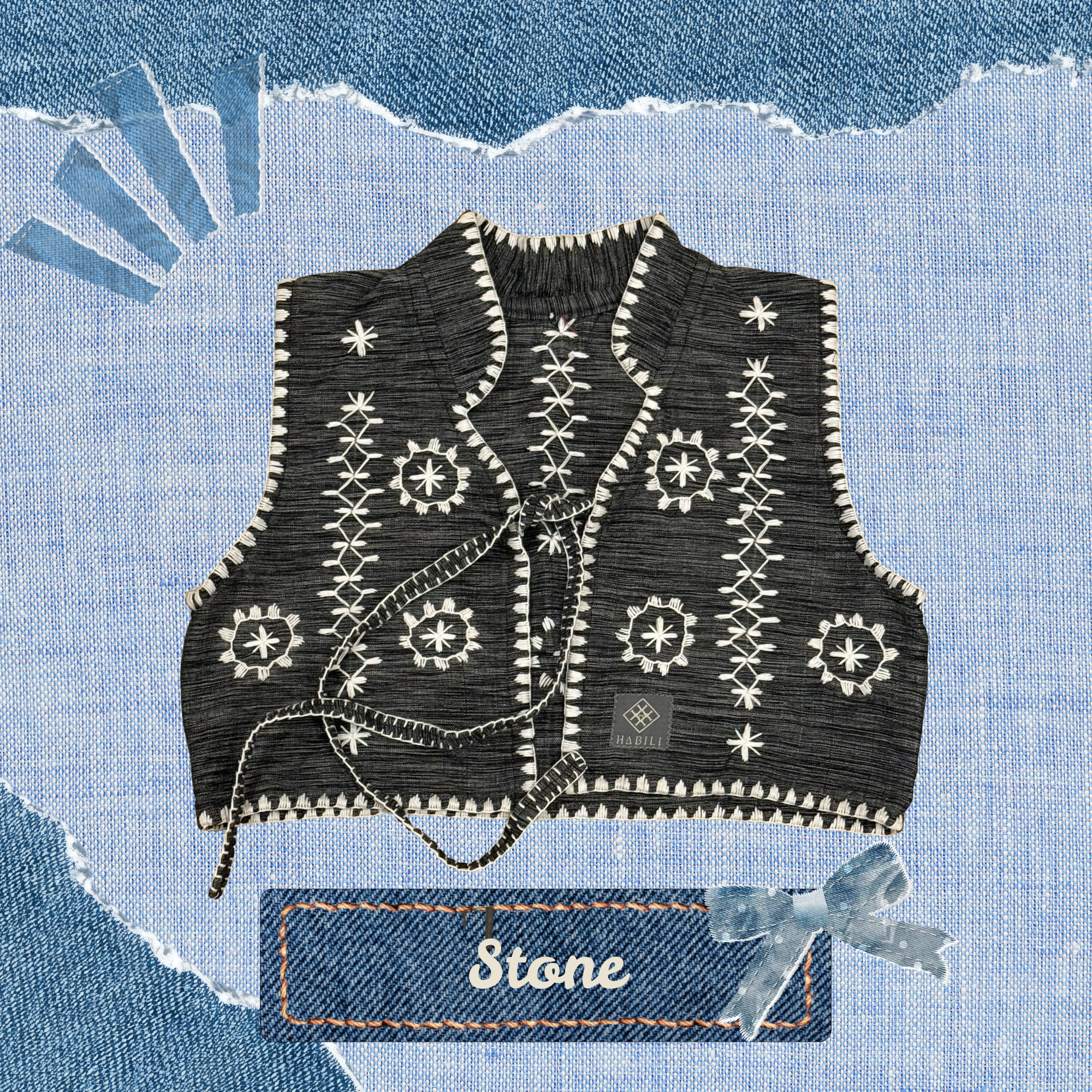 Hinabi Front Tie Vest - Stone